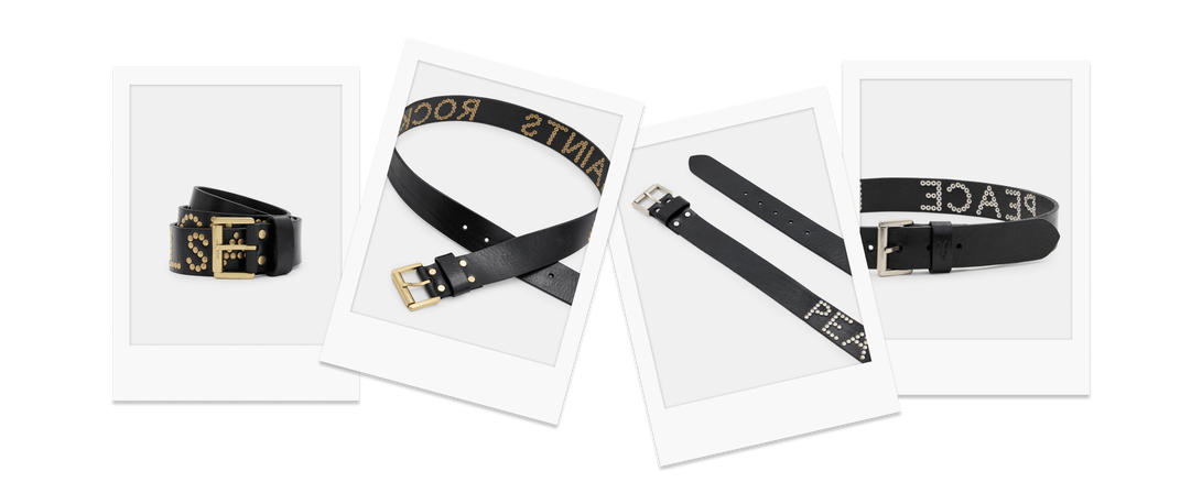 An image of a black belt with studded copy on it.