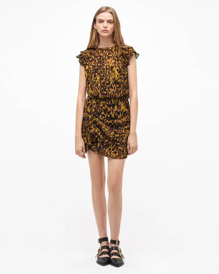 Shop the Hali Animal Print Ruffle Mini Dress.