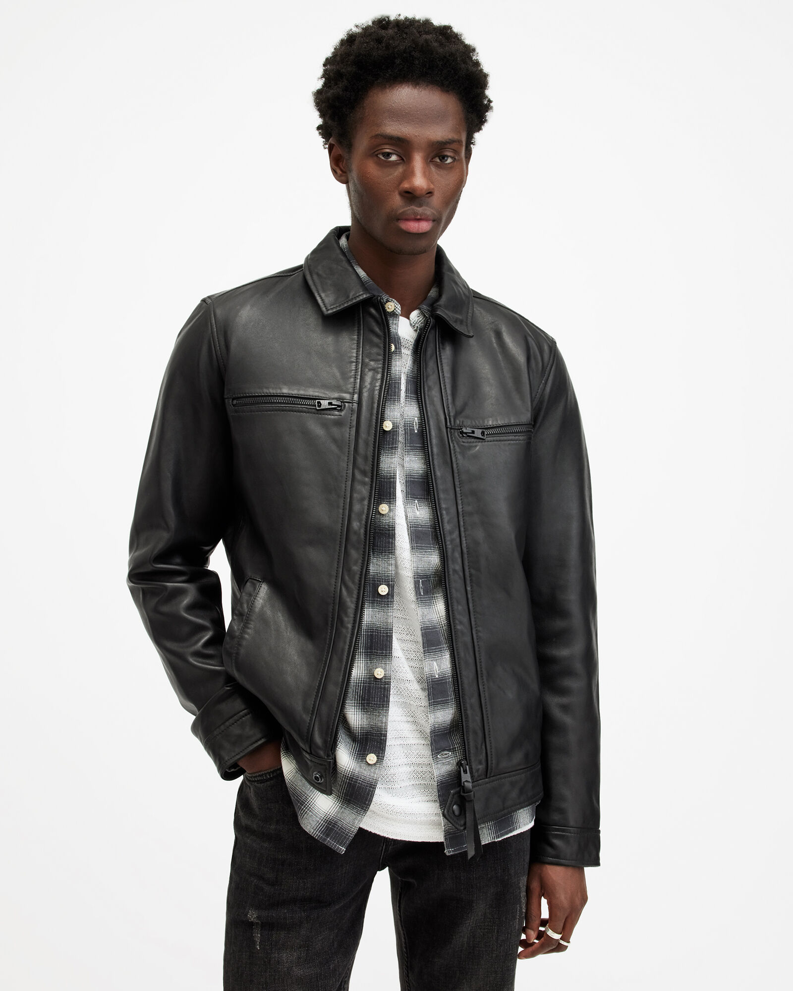 Mens Zip Front Leather Jacket, Black Lamb, Size 3X - Walmart.com
