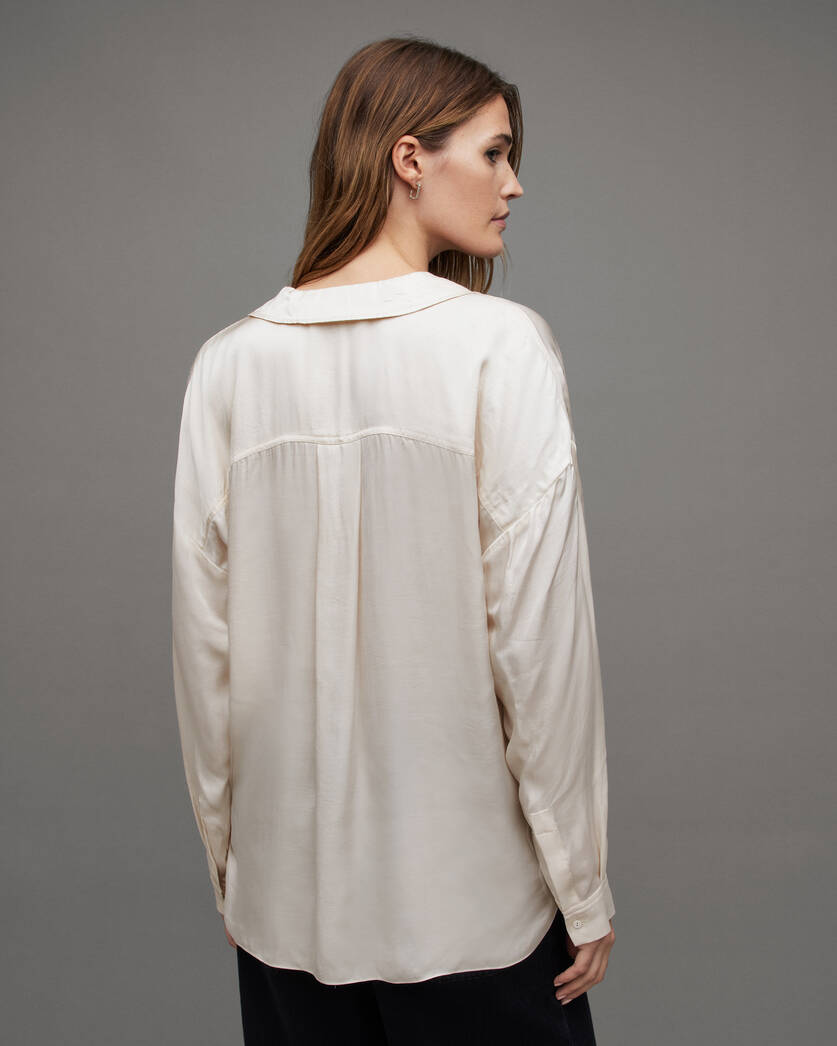 Penny Wrap Over Deep WHITE ALLSAINTS V-Neck Shirt | OYSTER