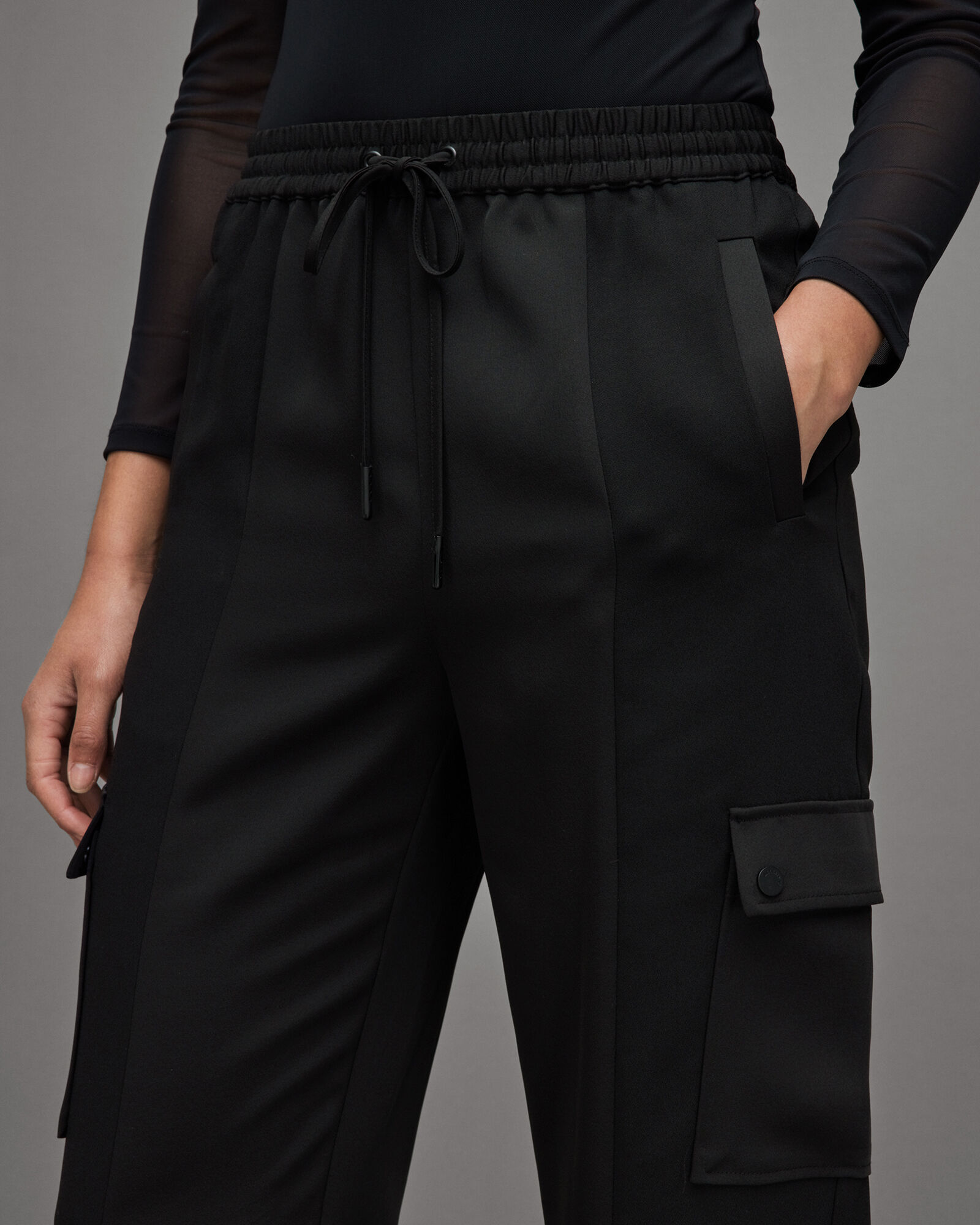 Maddie High-Rise Cargo Trousers Black | ALLSAINTS