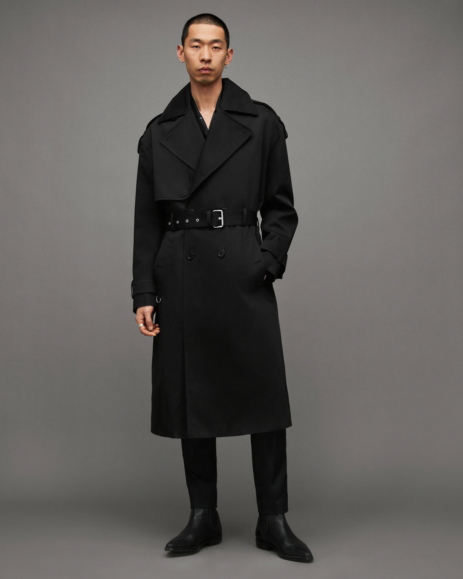 Spencer Oversized Belted Trench Coat Black | ALLSAINTS Canada