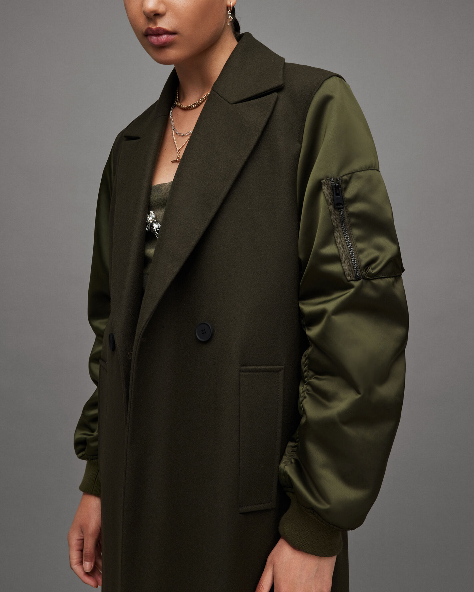 Paulah Wool Cashmere Blend Long Coat KHAKI GREEN | ALLSAINTS Canada