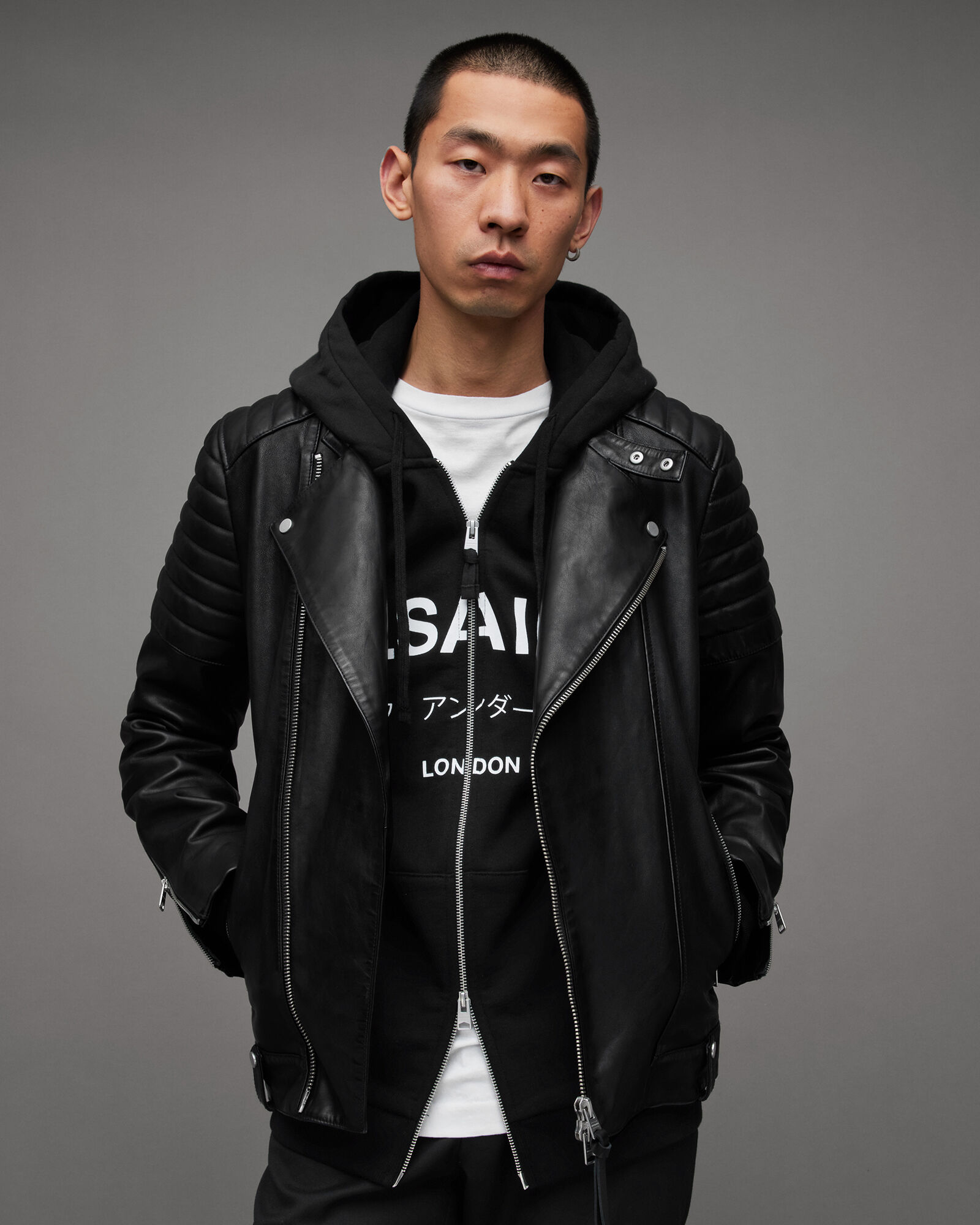 Silas Tab Collar Leather Biker Jacket Black | ALLSAINTS