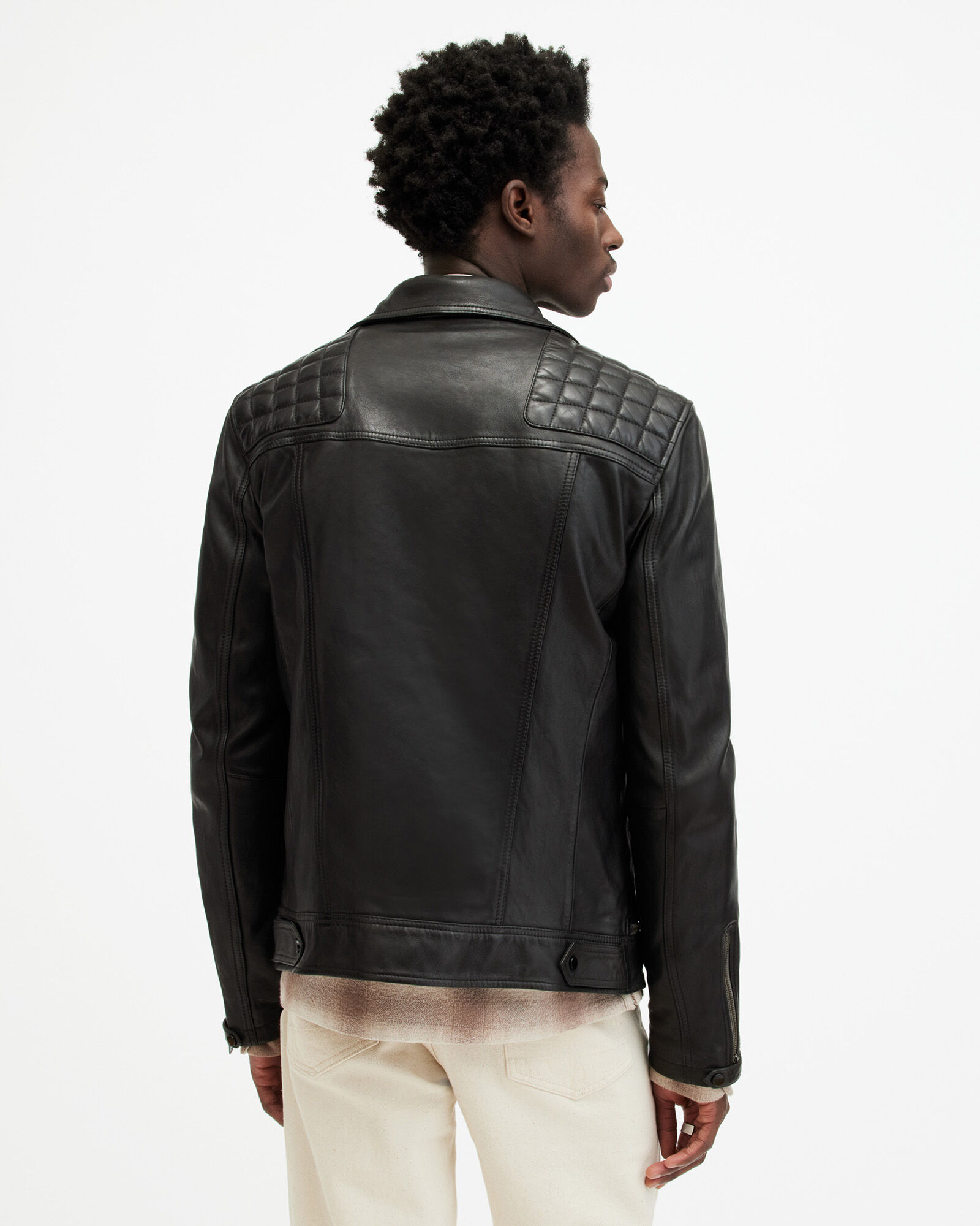 Conroy Crinkled Leather Biker Jacket INK NAVY | ALLSAINTS