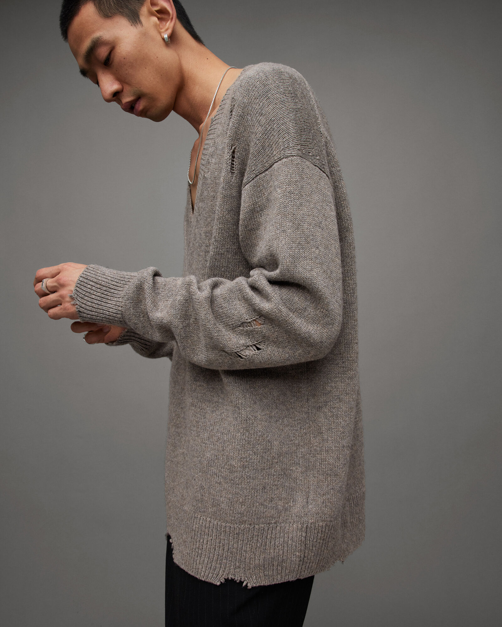 Vicious Oversized V-Neck Jumper Fawn Brown Marl | ALLSAINTS FR