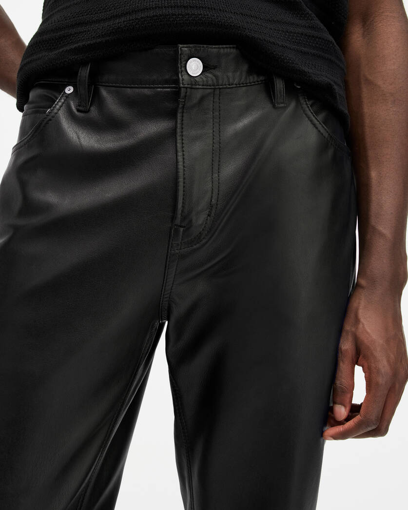 Lynch Straight Fit Leather Trousers Black