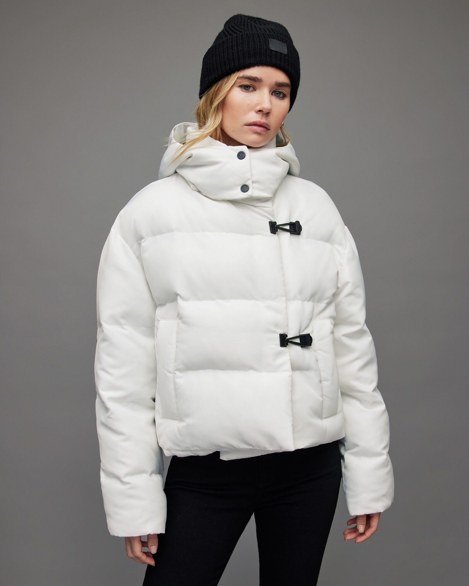 Allais High Collar Quilted Puffer Jacket Optic White | ALLSAINTS