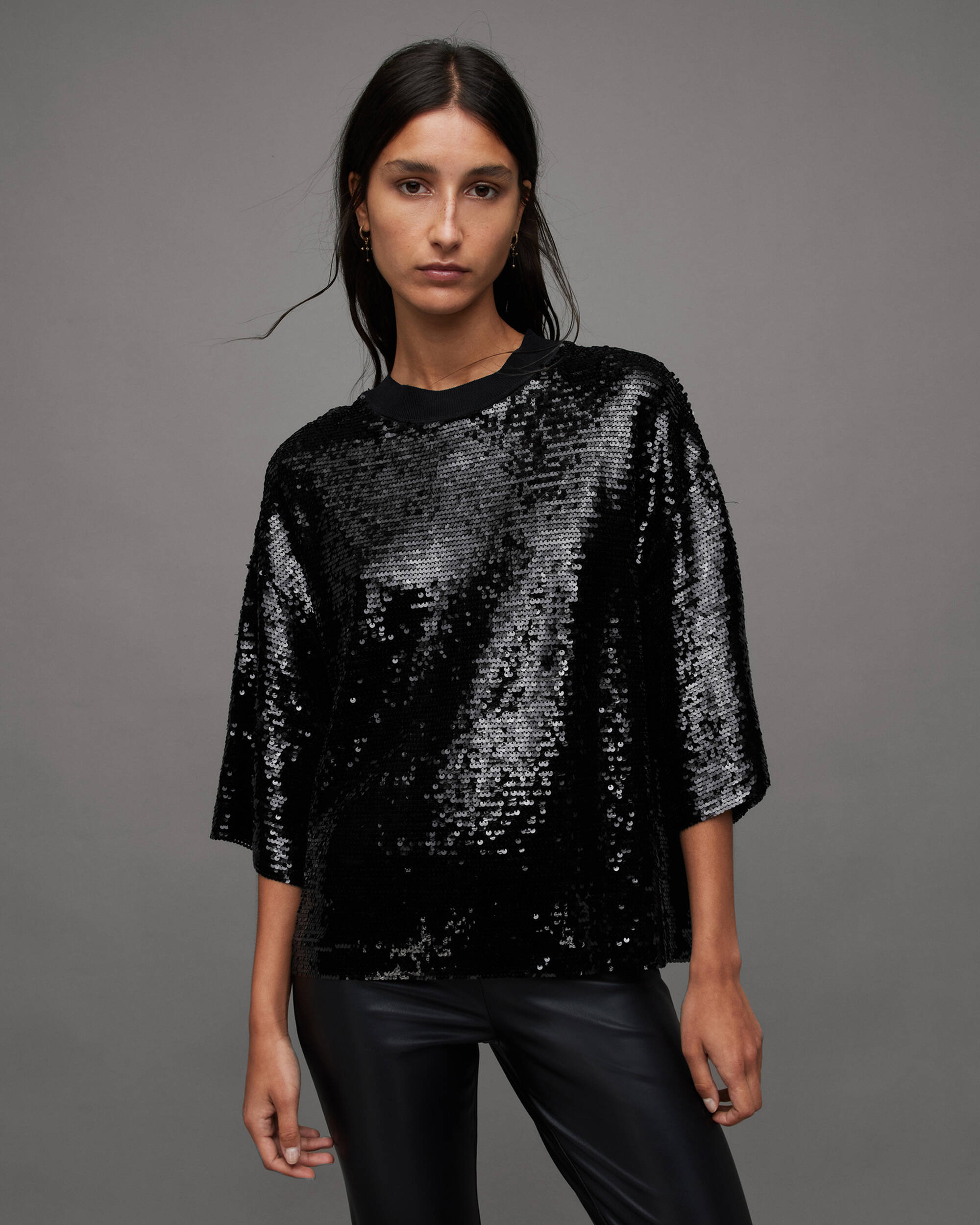 Juela Sequin Oversized Fit T-Shirt Black | ALLSAINTS