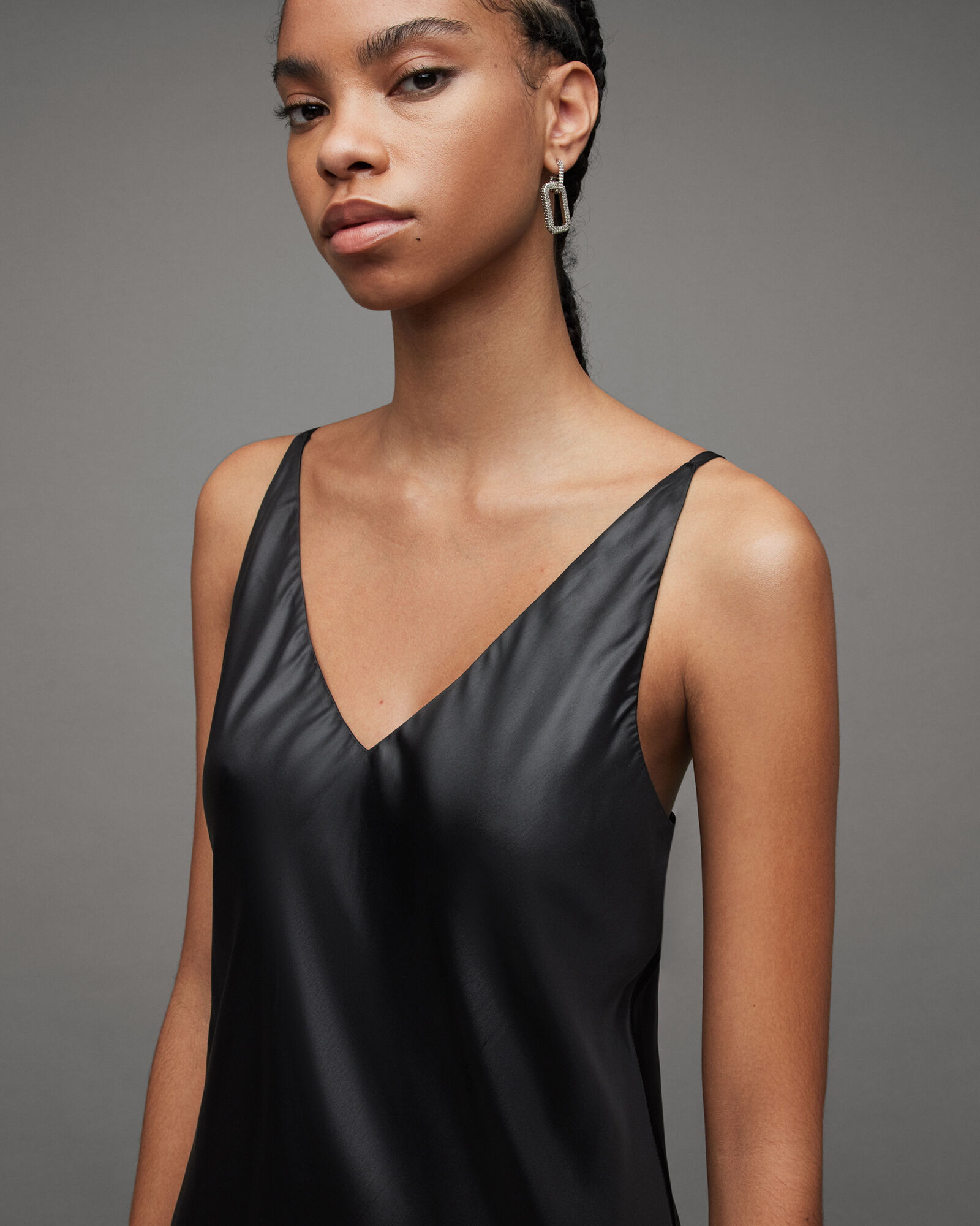 Megan 2-In-1 Metallic Foil Maxi Dress Black | ALLSAINTS