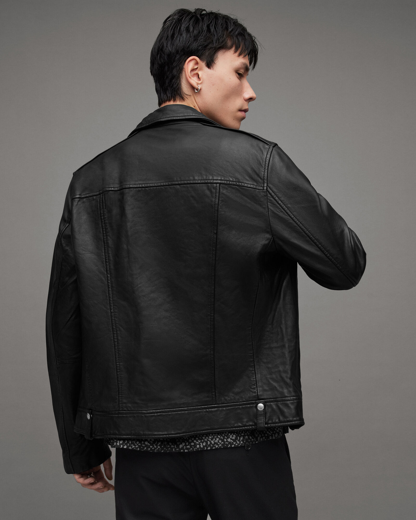 Milo Asymmetric Zip Leather Biker Jacket Black | ALLSAINTS Canada