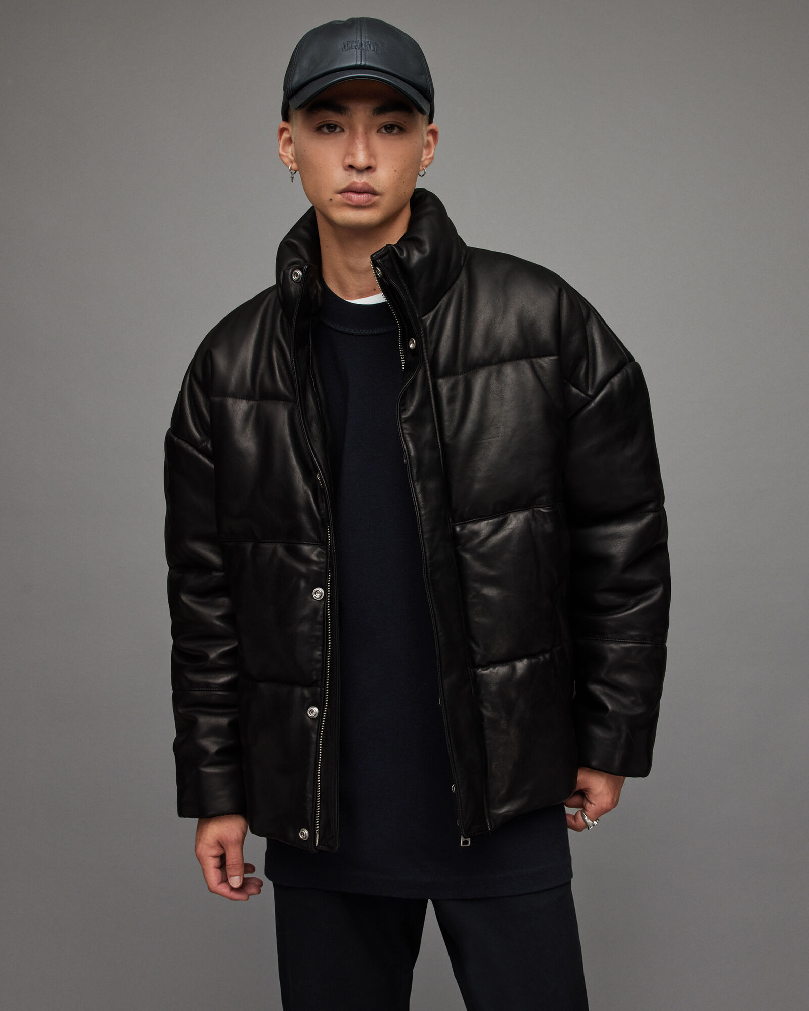 Mercer Leather Puffer Jacket Black | ALLSAINTS CA