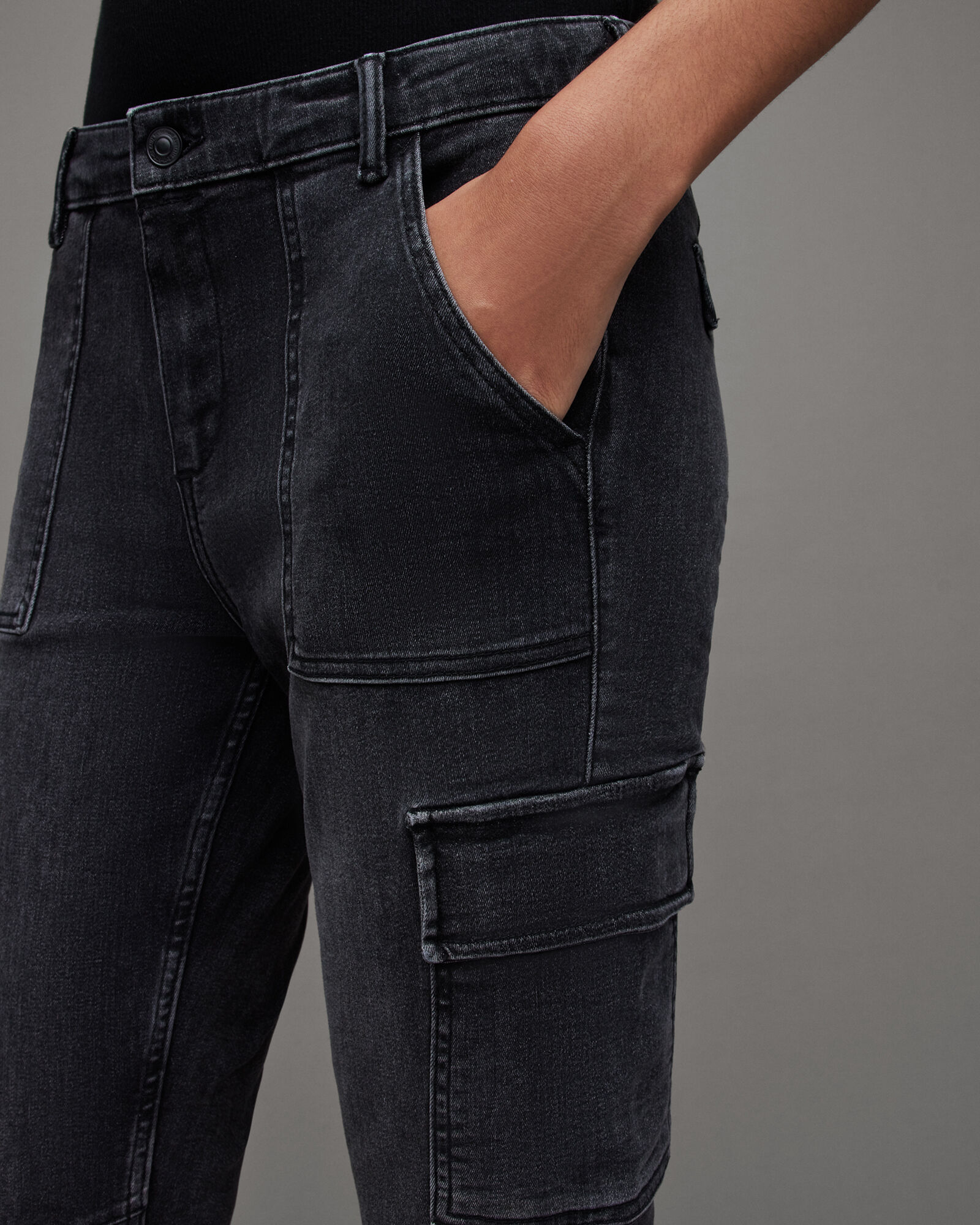 Duran Skinny Denim Cargo Jeans Washed Black | ALLSAINTS