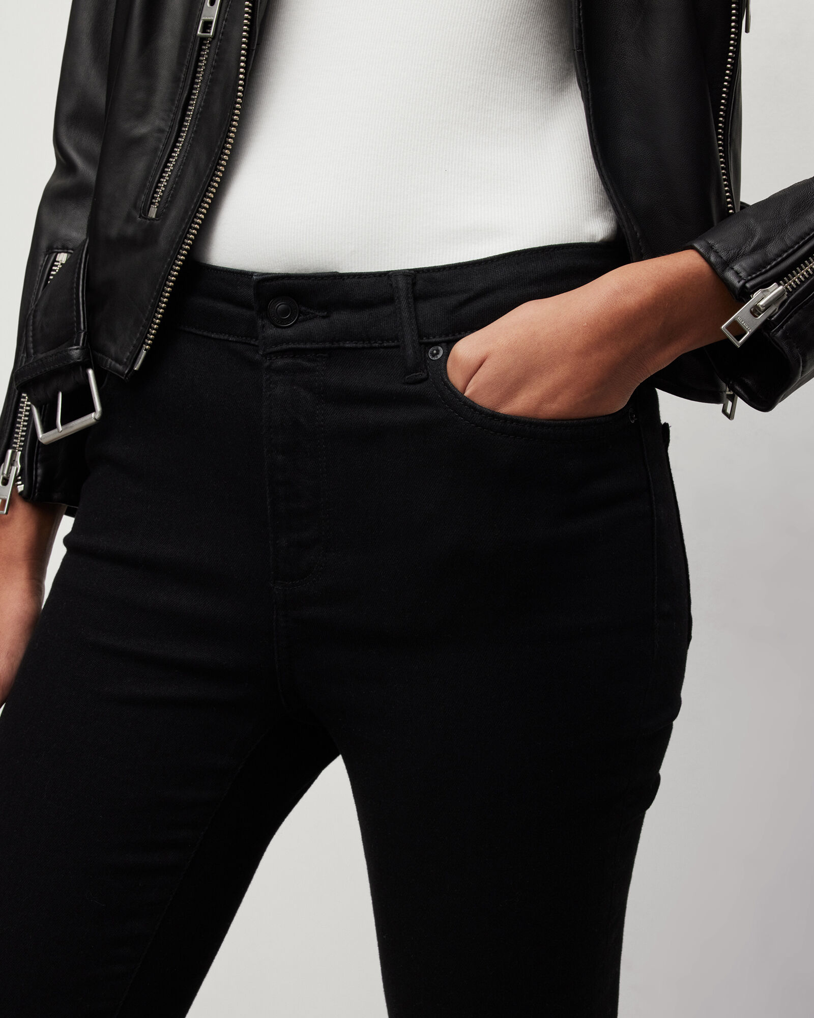 Miller Mid-Rise Size Me Skinny Jeans Black | ALLSAINTS Canada