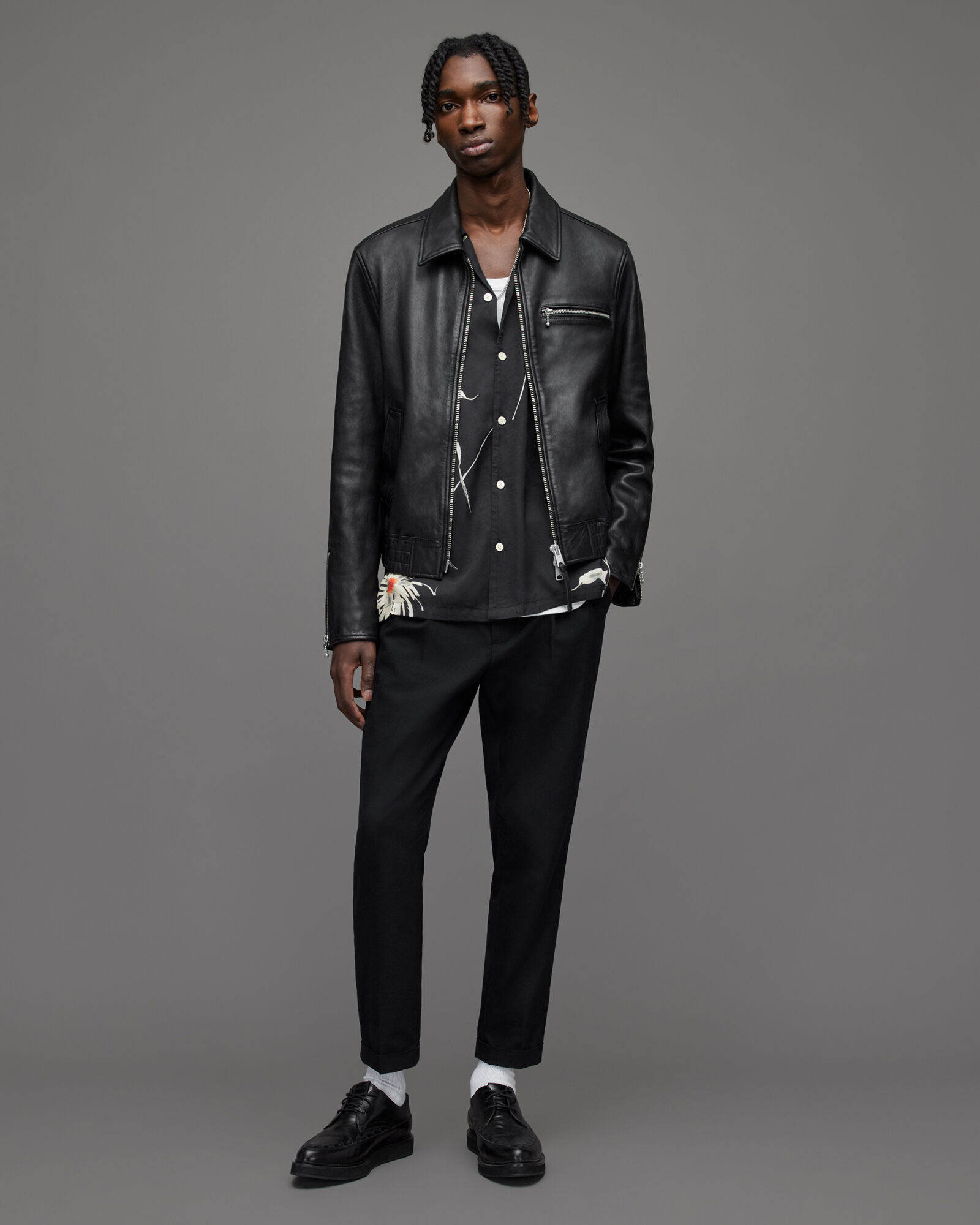 Tallis Slim Fit Cropped Tapered Trousers Charcoal  ALLSAINTS