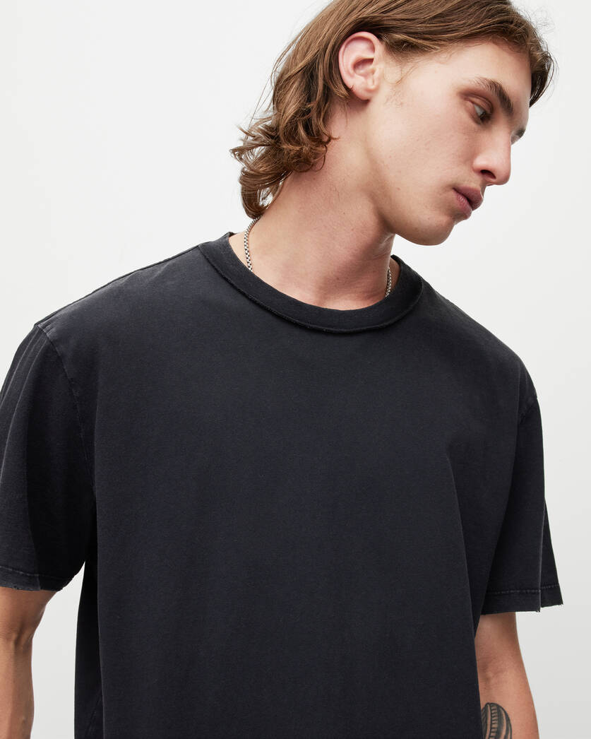 Otto Relaxed Distressed Crew T-Shirt Washed Black | ALLSAINTS