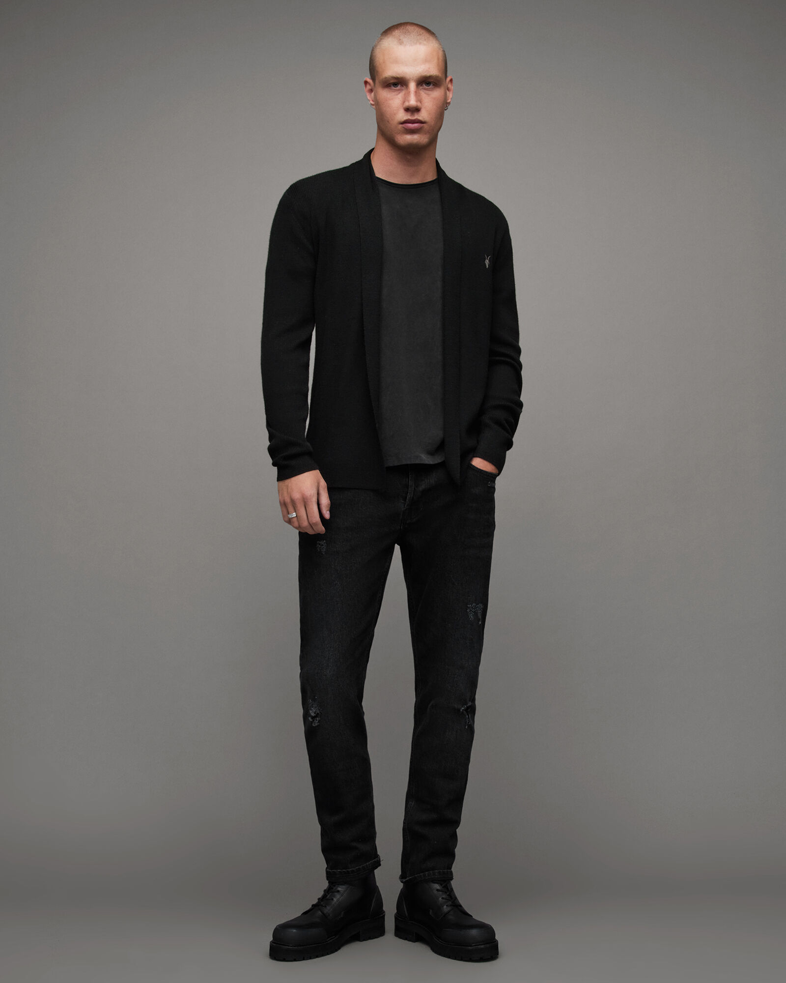 Mode Merino Open Cardigan Black | ALLSAINTS Canada