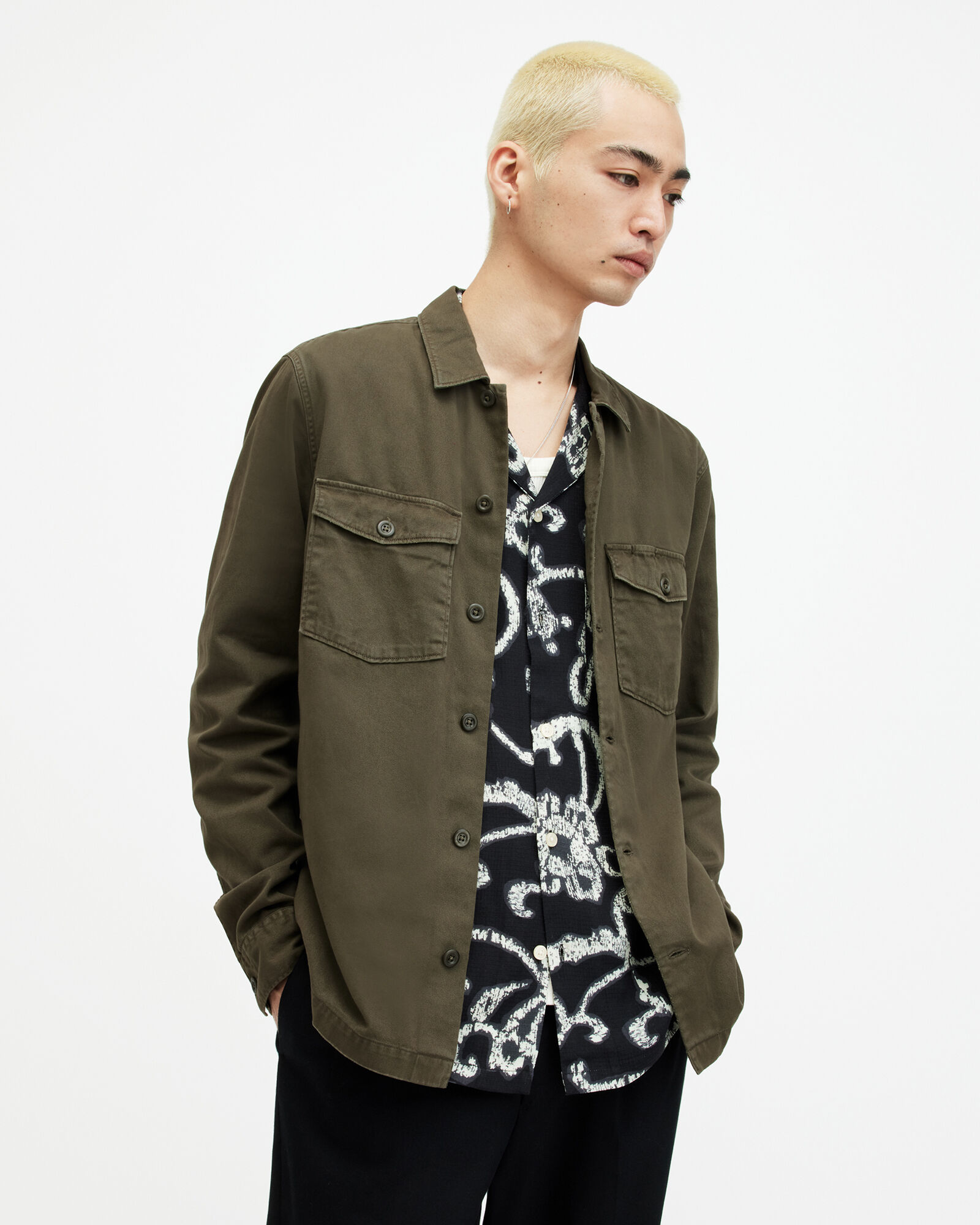 Spotter Long Sleeve Military Overshirt CARGO GREEN | ALLSAINTS Canada