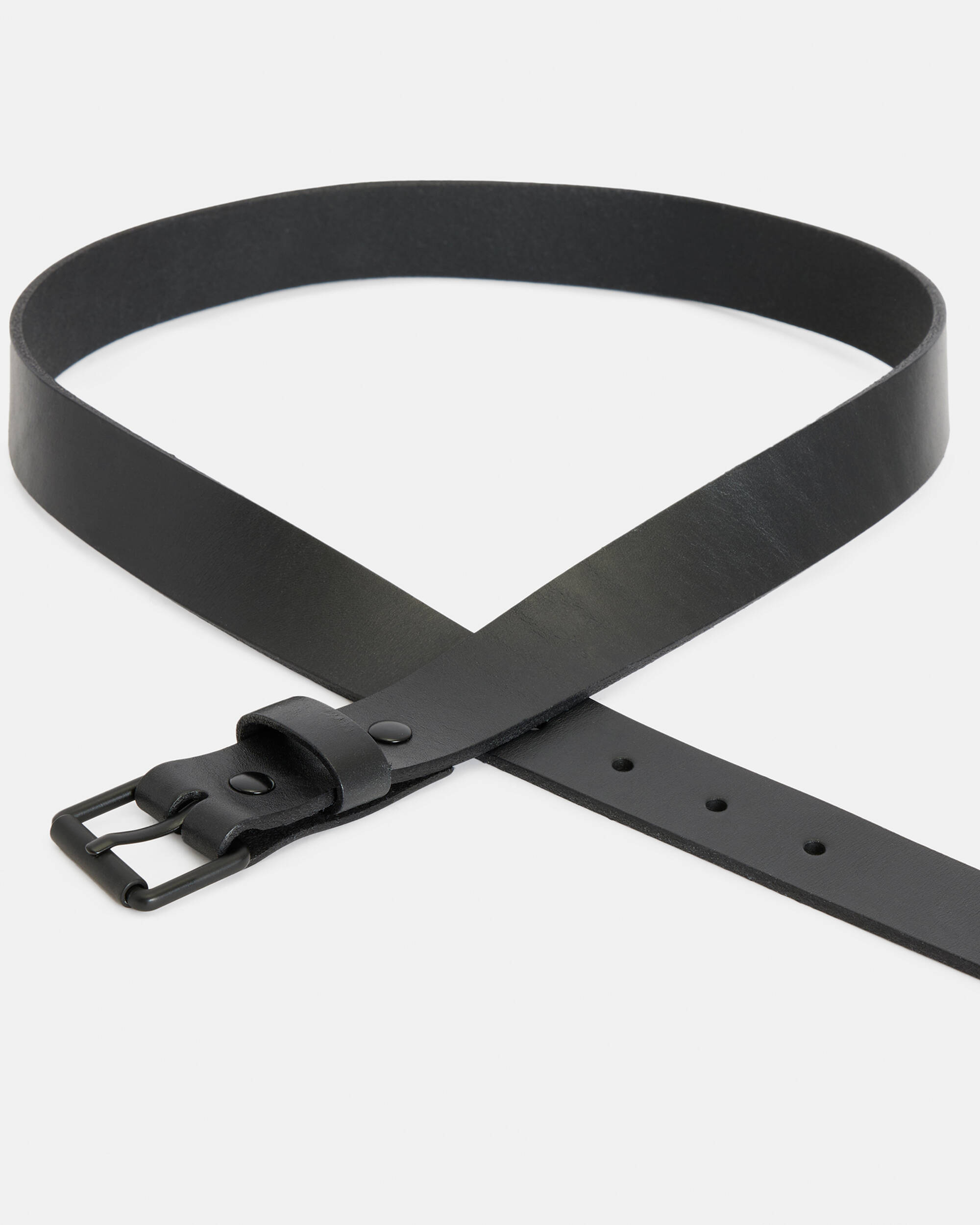 Underground Logo Leather Belt BLACK/MATTE BLACK | ALLSAINTS