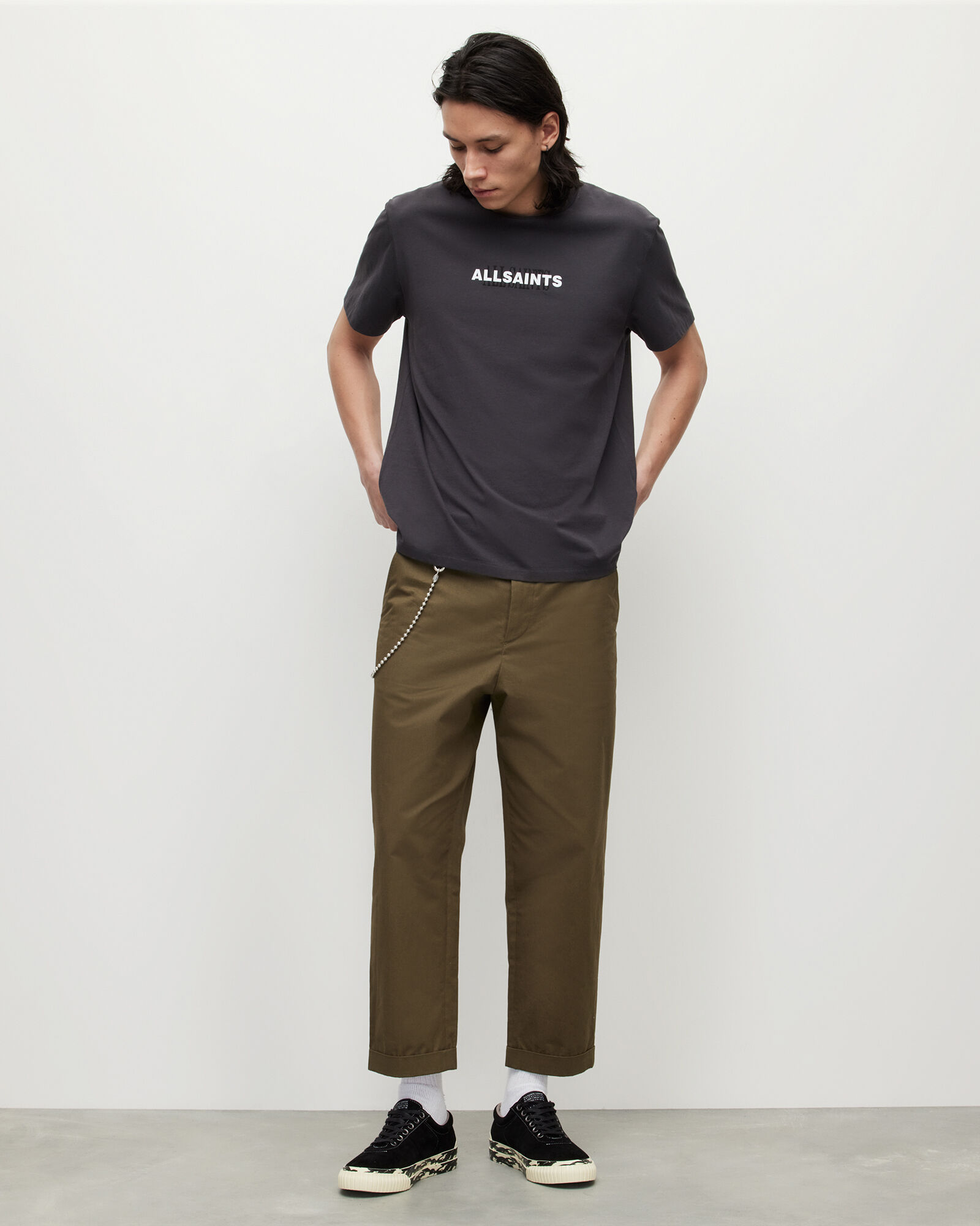 Tallis Slim Fit Cropped Tapered Trousers Charcoal  ALLSAINTS