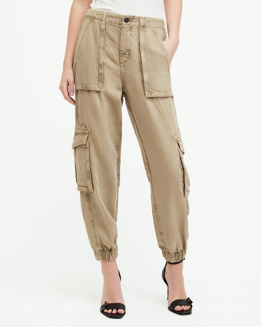 Frieda Tencel Tapered Cargo Trousers WASHED OLIVE GREEN