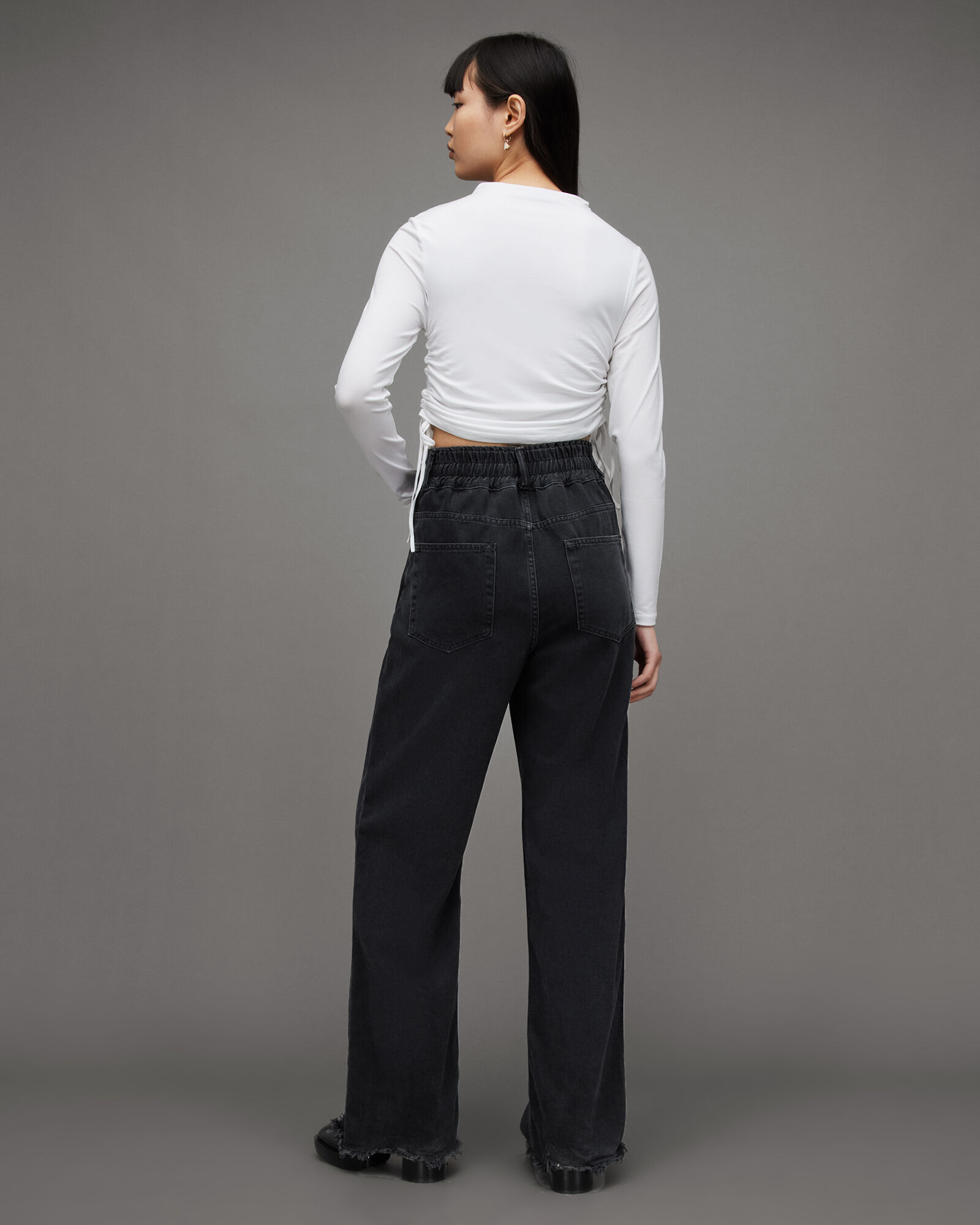 Hailey High-Rise Wide Leg Jeans Washed Black | ALLSAINTS