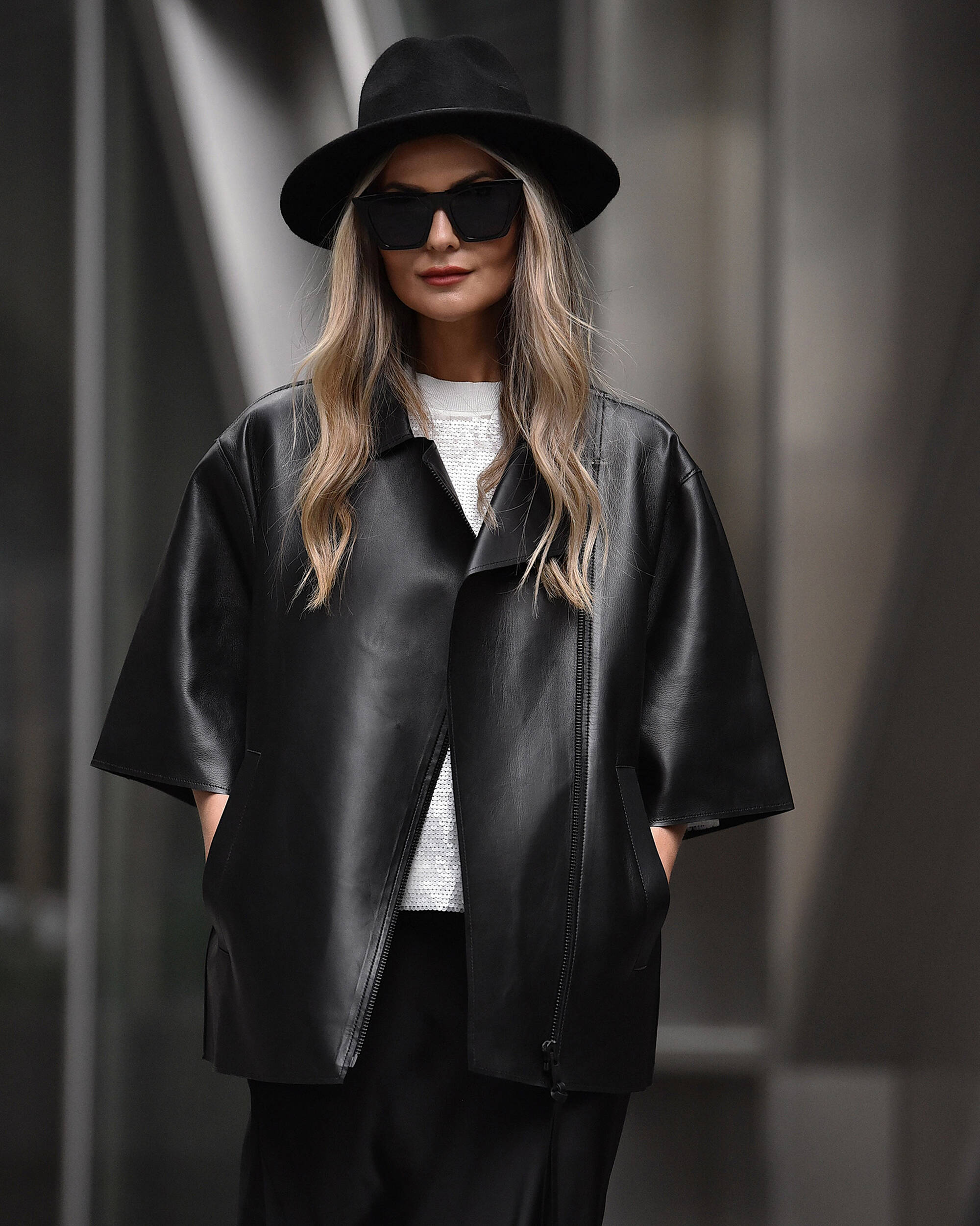 Bayla Bonded Leather Short Sleeve Jacket Black