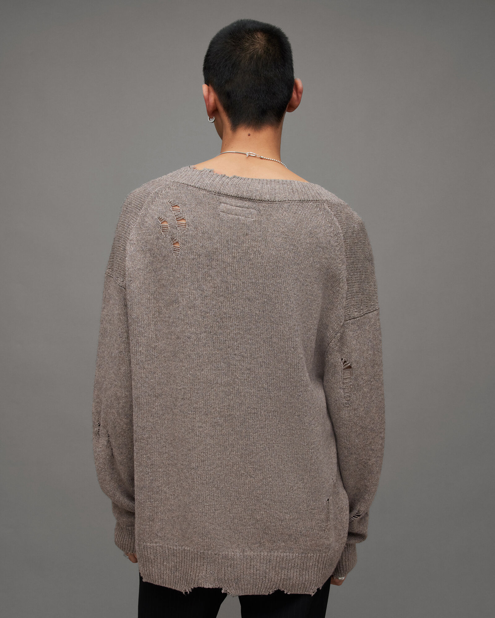 Vicious Oversized V-Neck Jumper Fawn Brown Marl | ALLSAINTS FR