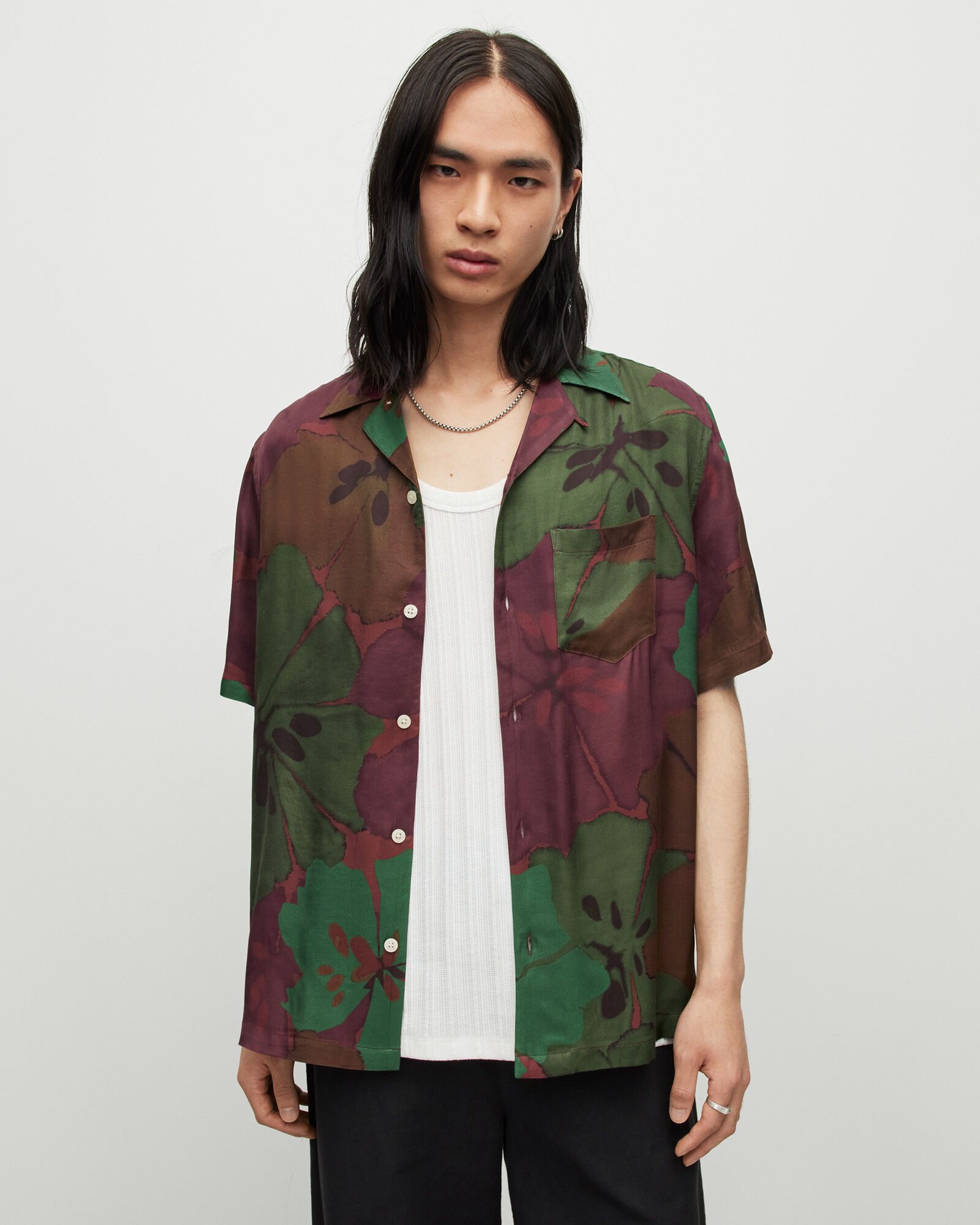 Mallorca Blurred Floral Print Shirt Jet Black | ALLSAINTS Canada