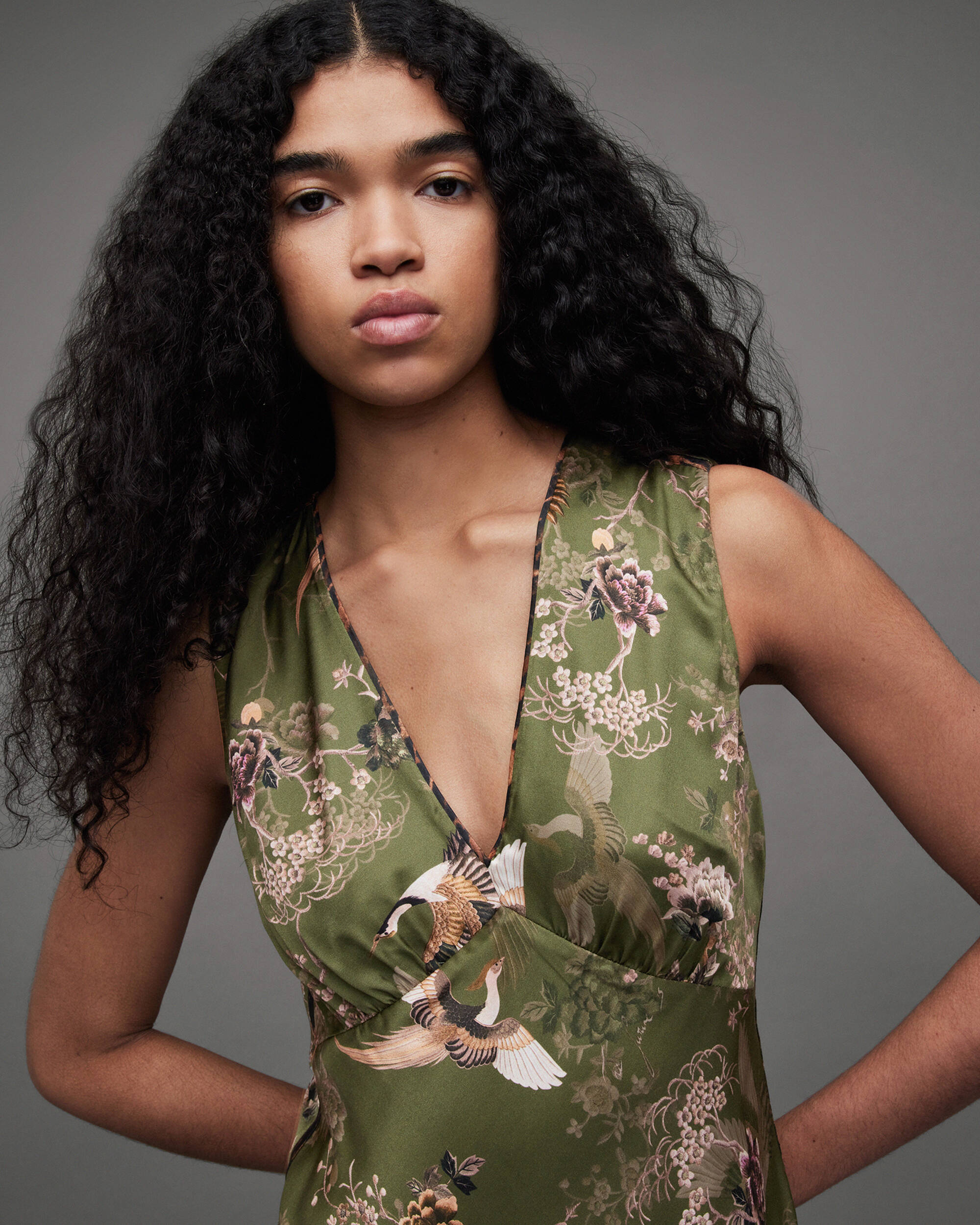 Karla Peggy Floral Silk Blend Maxi Dress KHAKI GREEN | ALLSAINTS