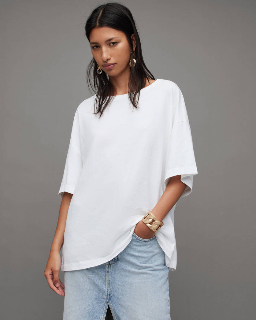 White Lydia | ALLSAINTS Neck Crew Oversized T-Shirt