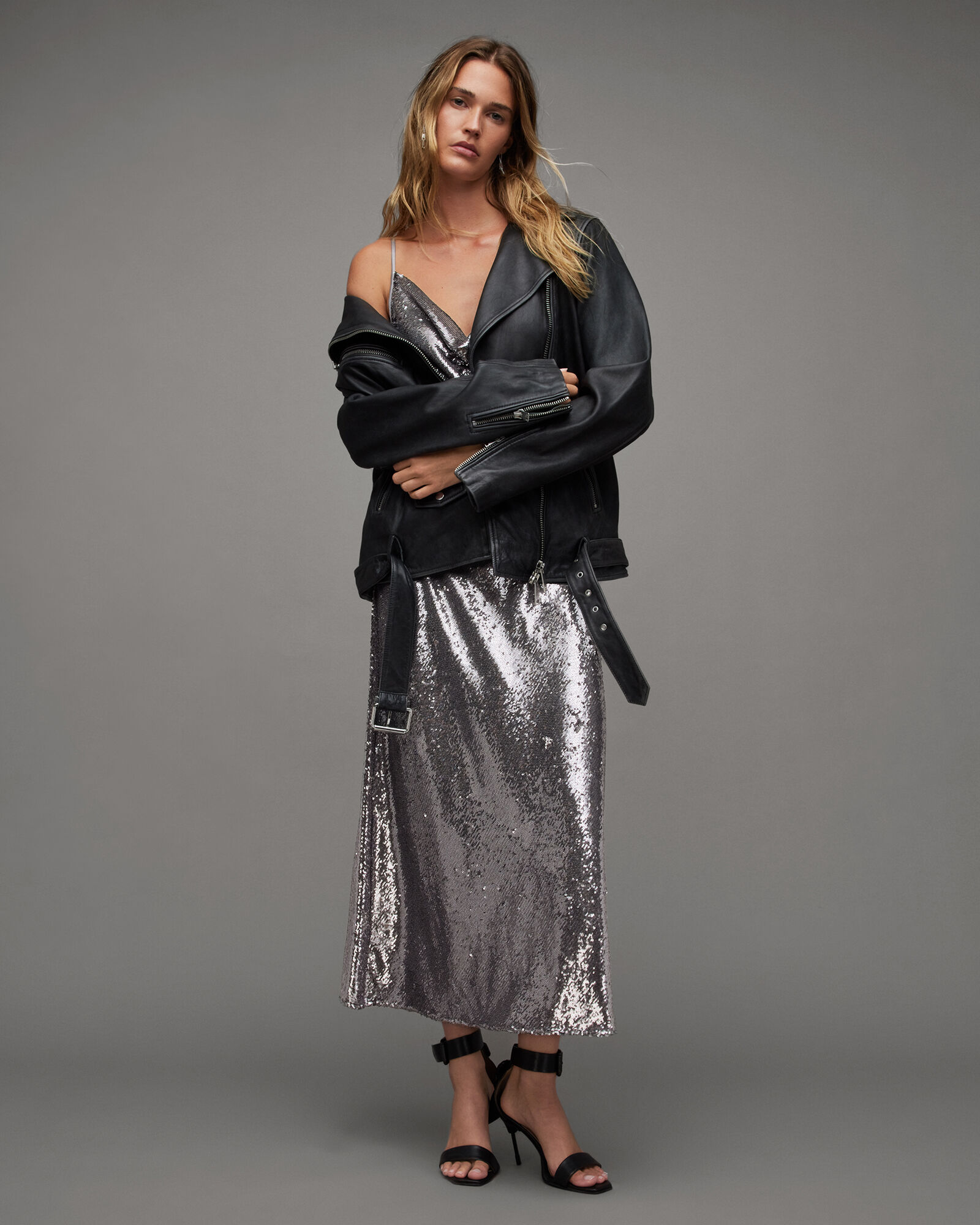 Hadley Cowl Neck Sequin Midi Slip Dress