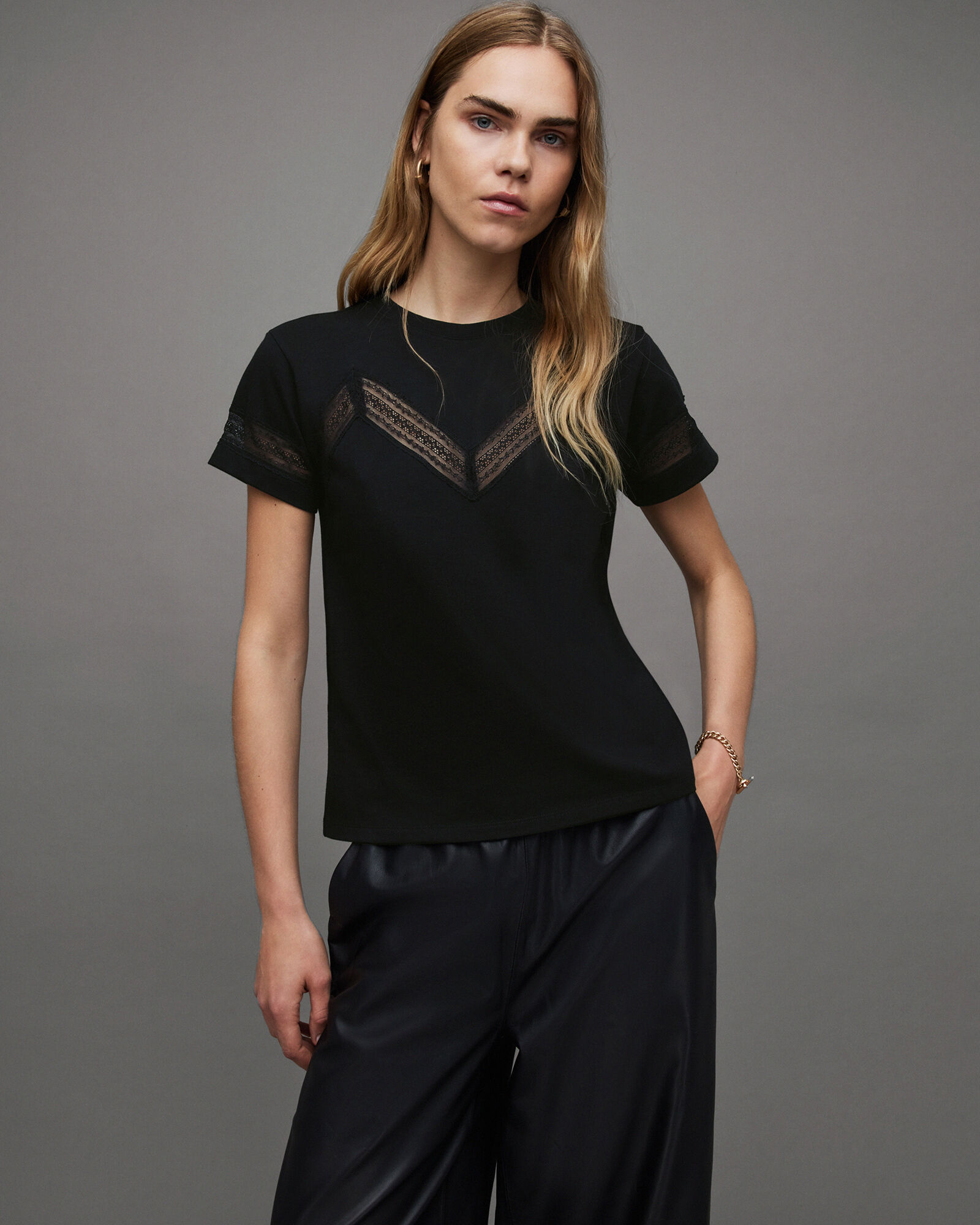 Lina Lace T-Shirt Black | ALLSAINTS Canada