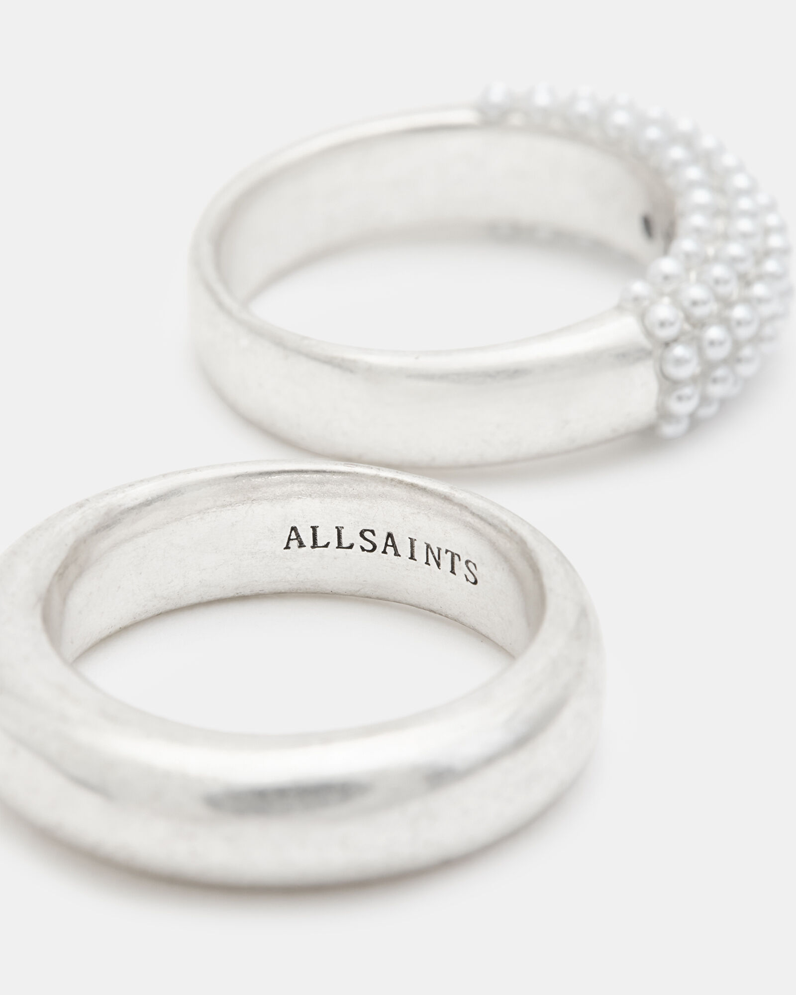 Cydney Pearl Embellished Ring Set WARM SILVER/WHITE | ALLSAINTS Canada