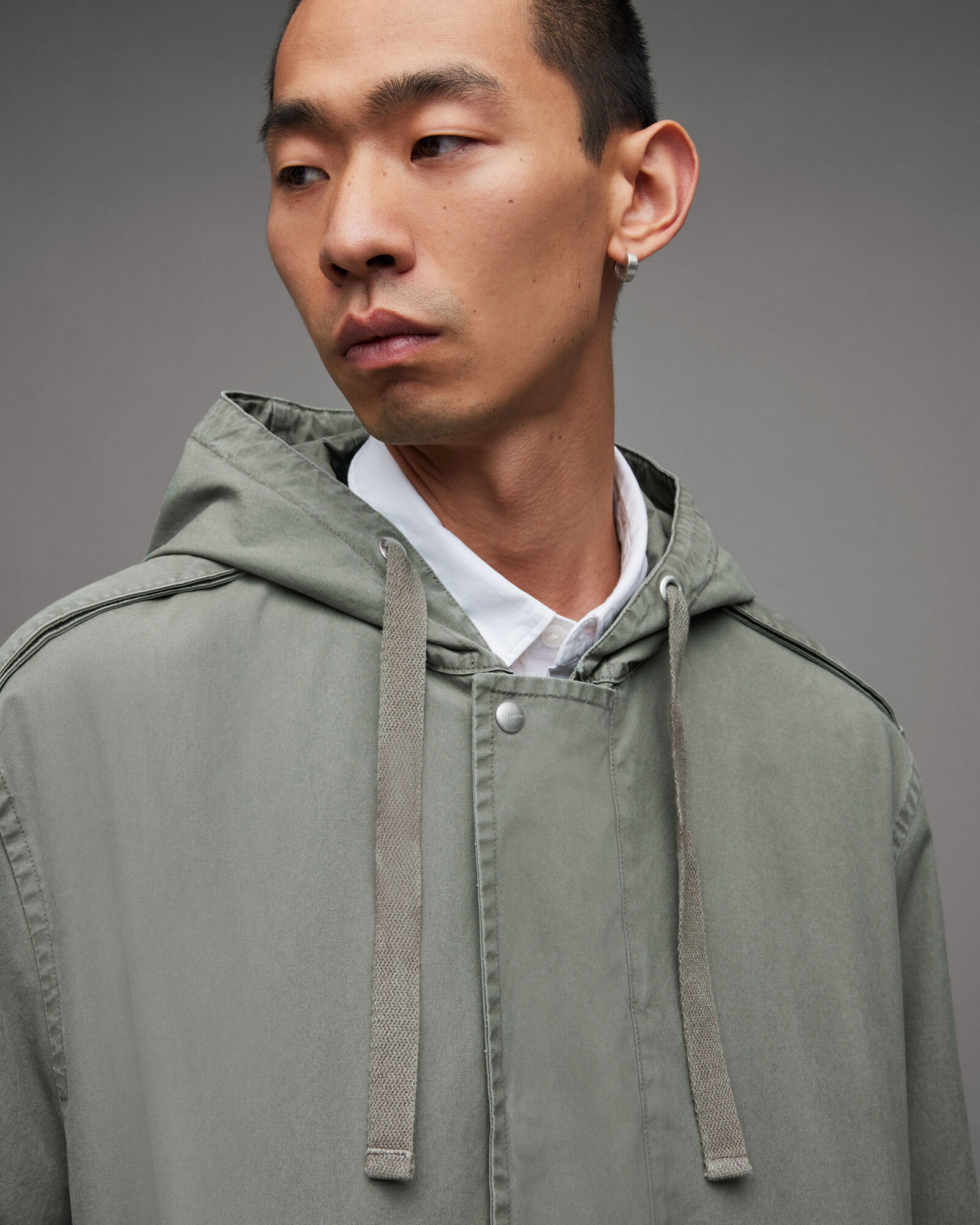 Comiso Oversized Zip Up Parka Coat Olive Green | ALLSAINTS Canada