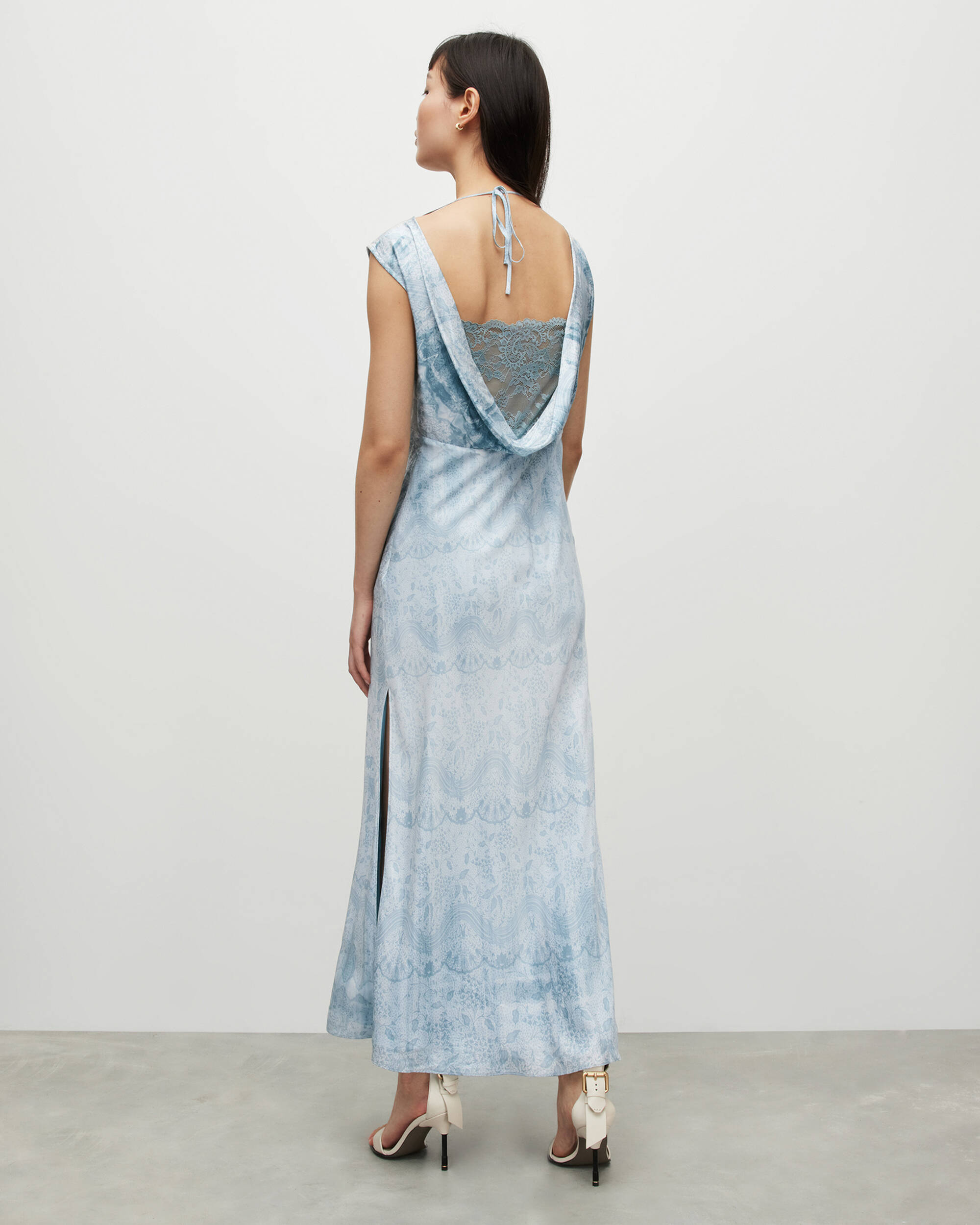 Karlina Estrella Silk Blend Maxi Dress Dusty Blue | ALLSAINTS