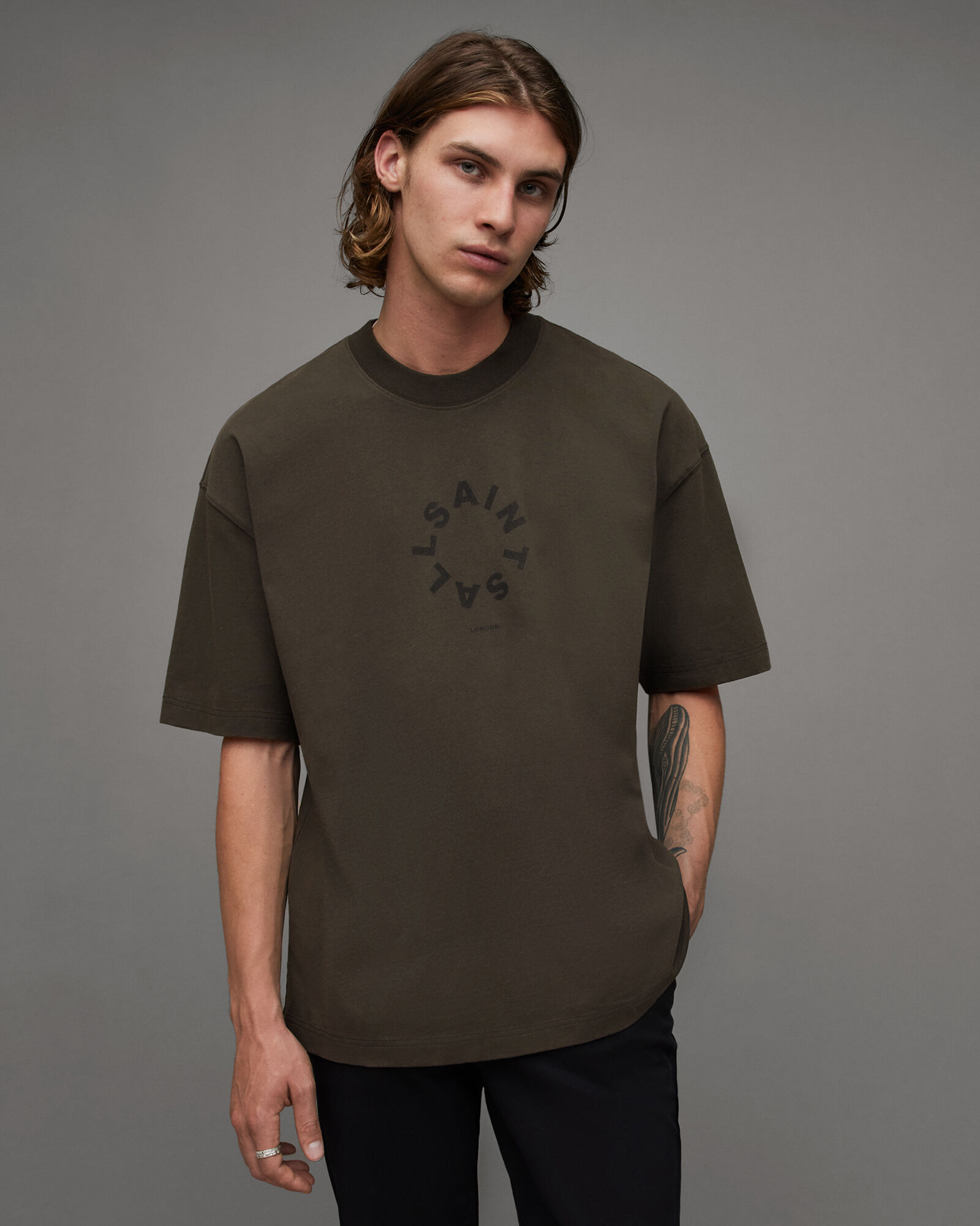 Tierra Oversized Crew Neck Logo T-Shirt DARK IVY GREEN | ALLSAINTS