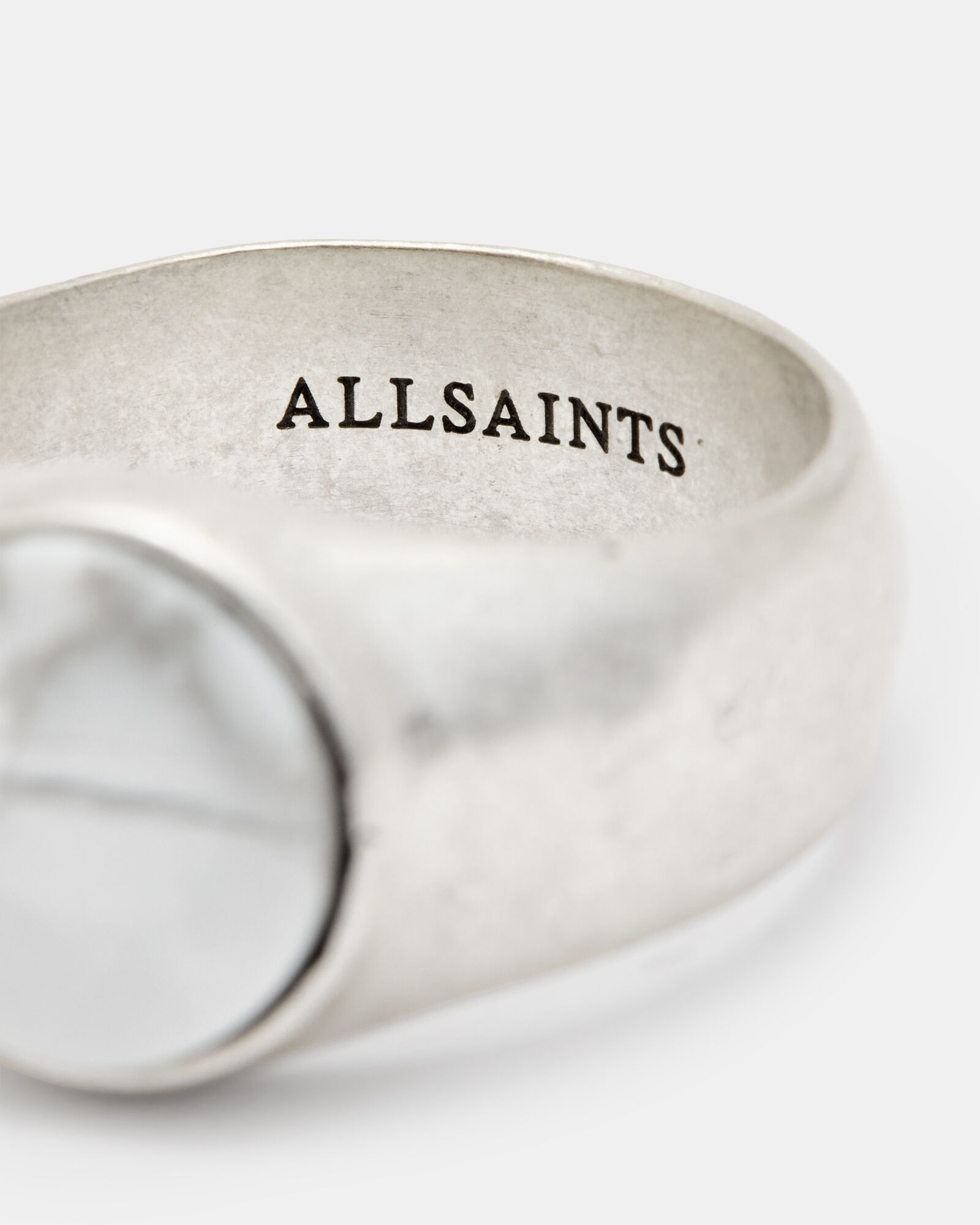 Ryker Sterling Silver Stone Ring WARM SILVER/WHITE | ALLSAINTS Canada