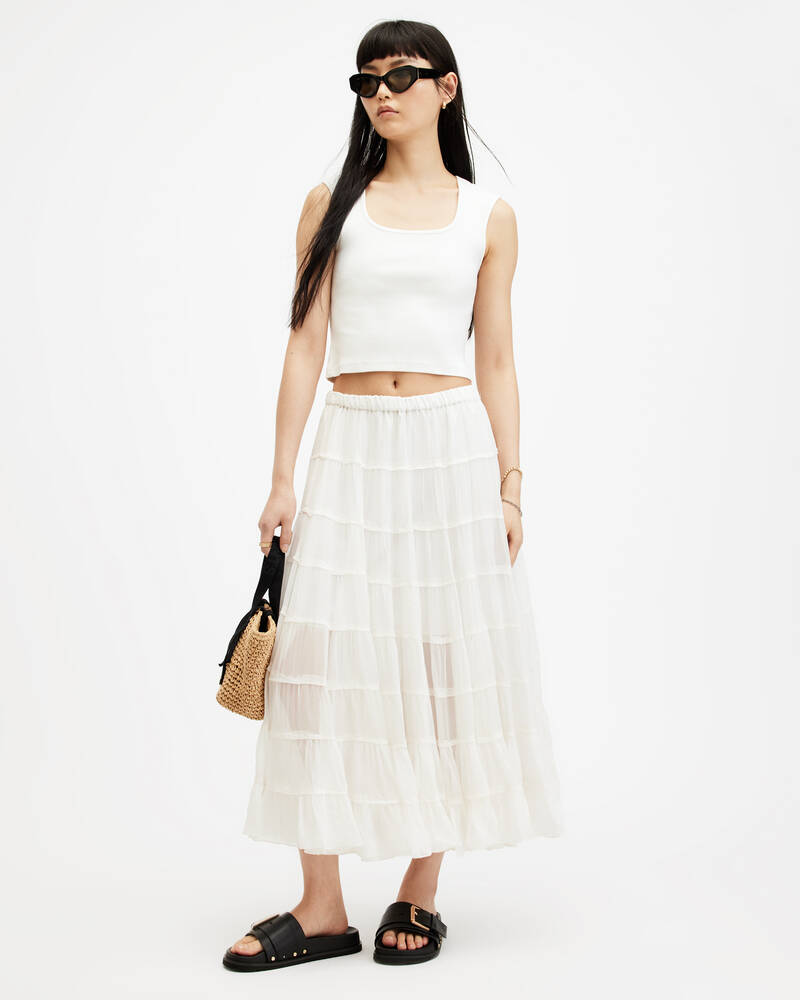 Eva Maxi Tiered Skirt Chalk White | ALLSAINTS