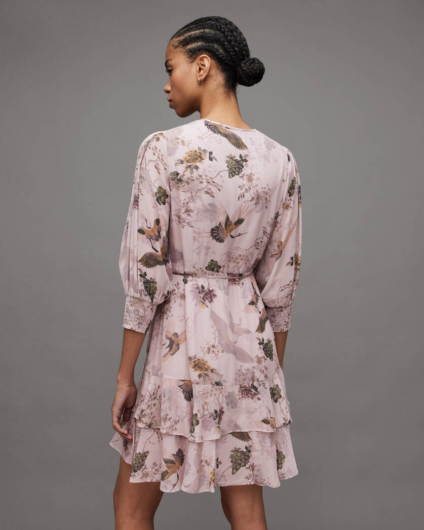 Dress Peggy Dusty Wrap Ari Print Mini | ALLSAINTS Floral Pink