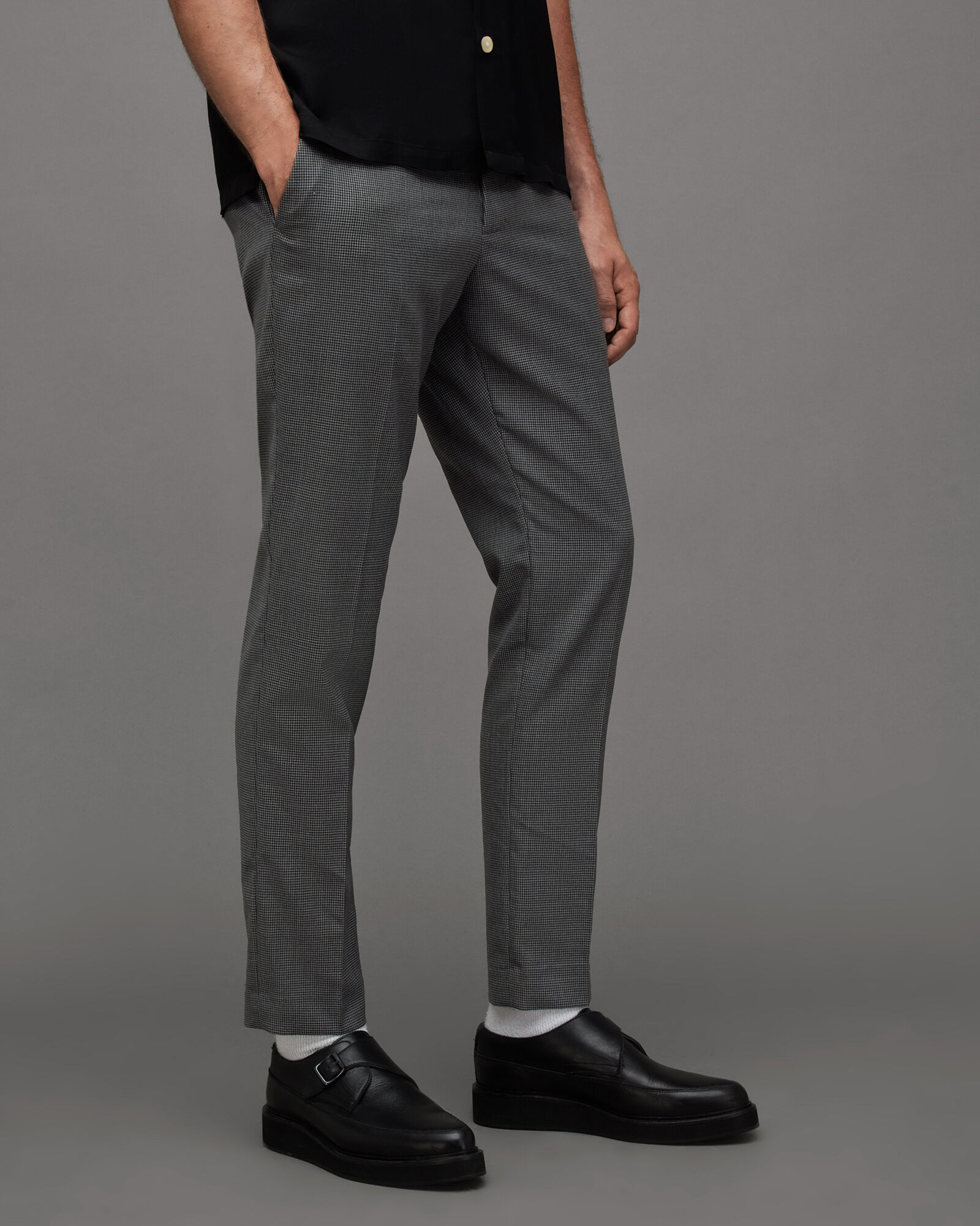 Penfold Skinny Puppytooth Trousers Black/Grey | ALLSAINTS Canada