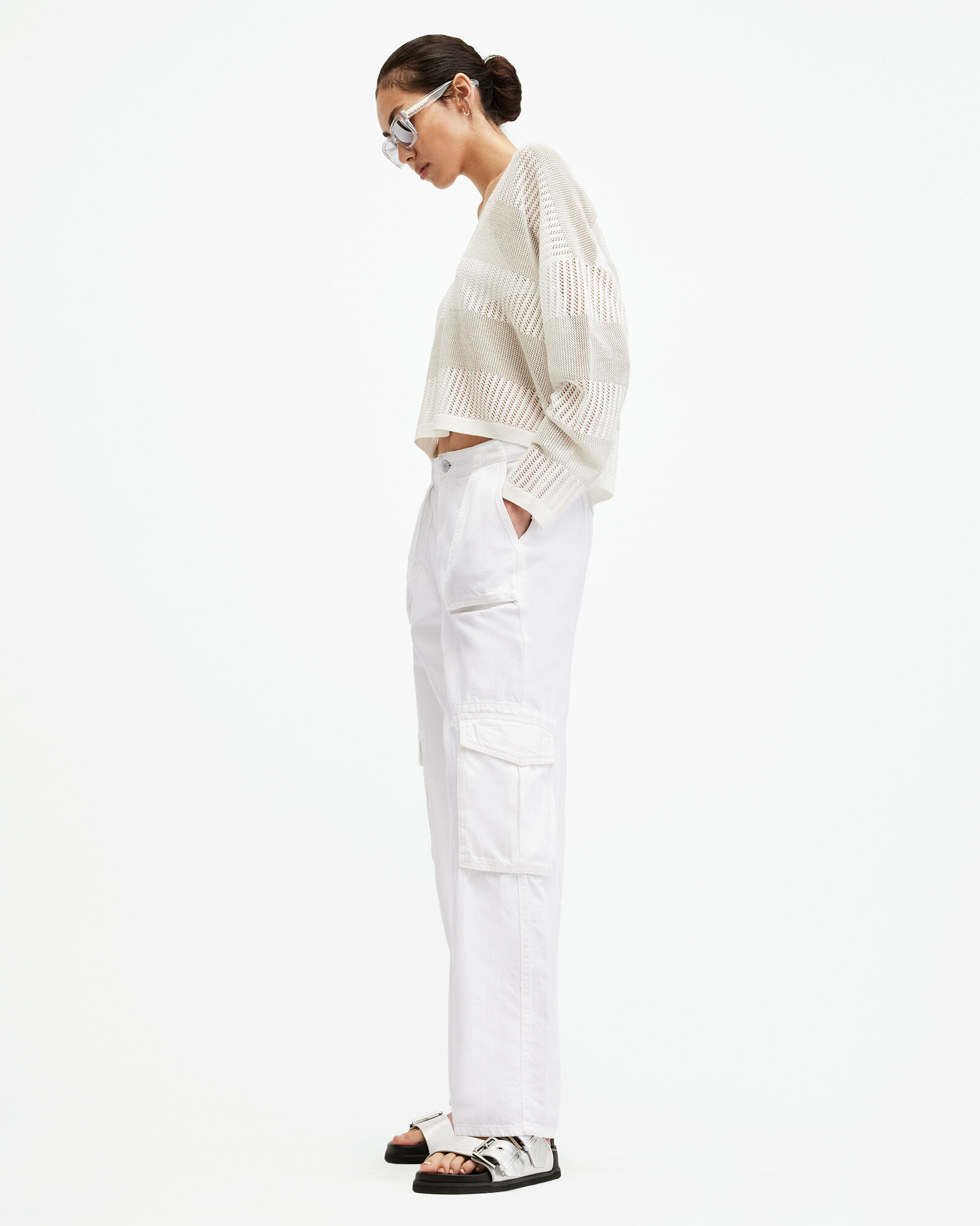 Frieda Straight Cargo Trousers Off White | ALLSAINTS Canada