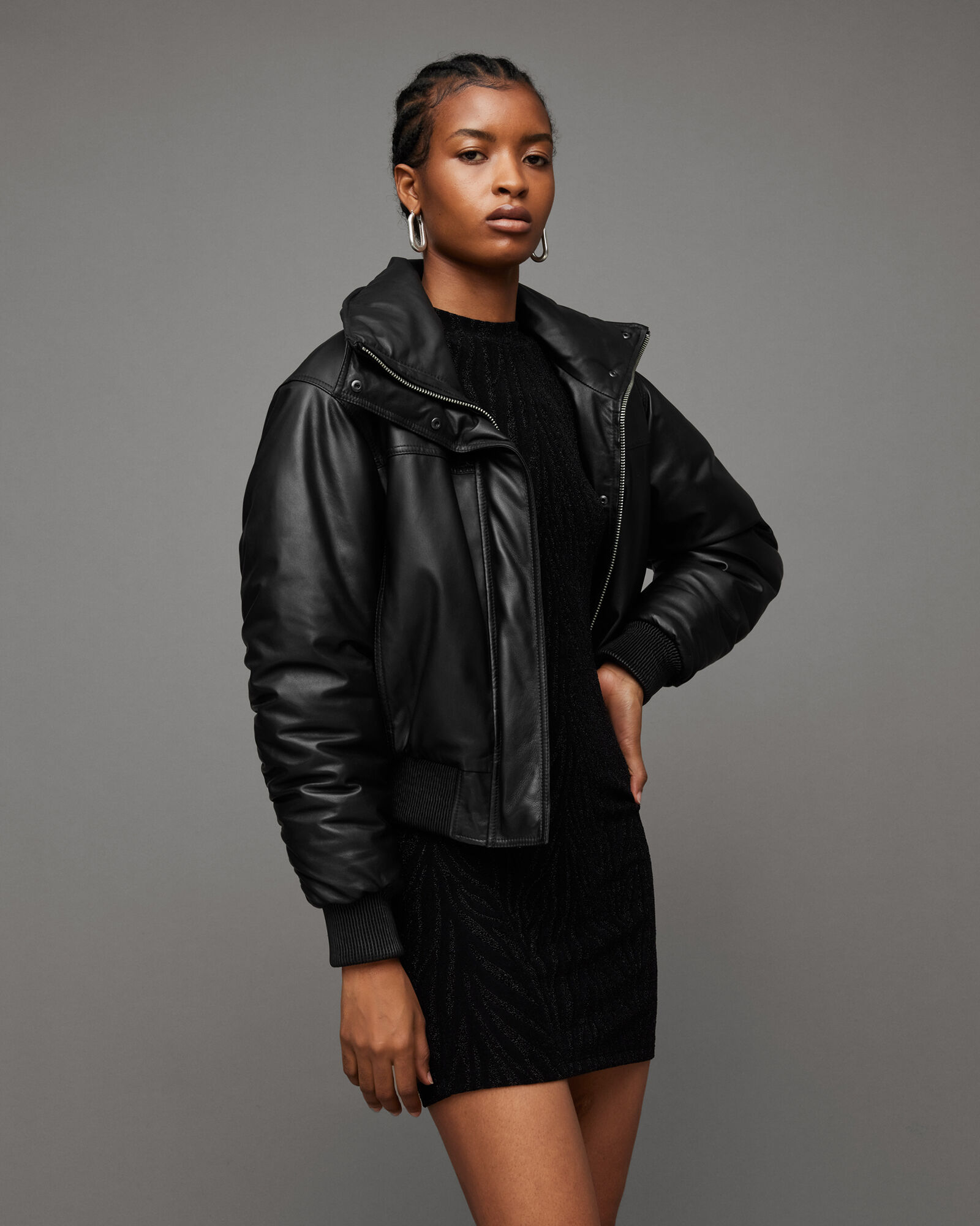 Sloane Padded Leather Bomber Jacket