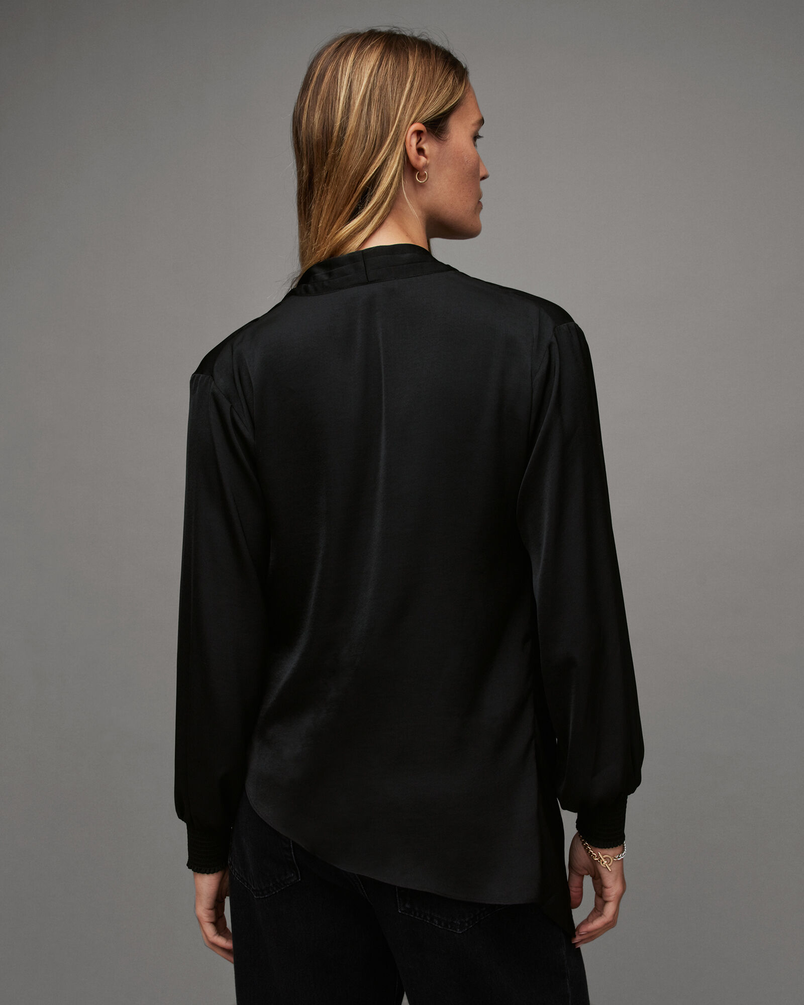 Abi Long Sleeve Draped Wrap Over Top