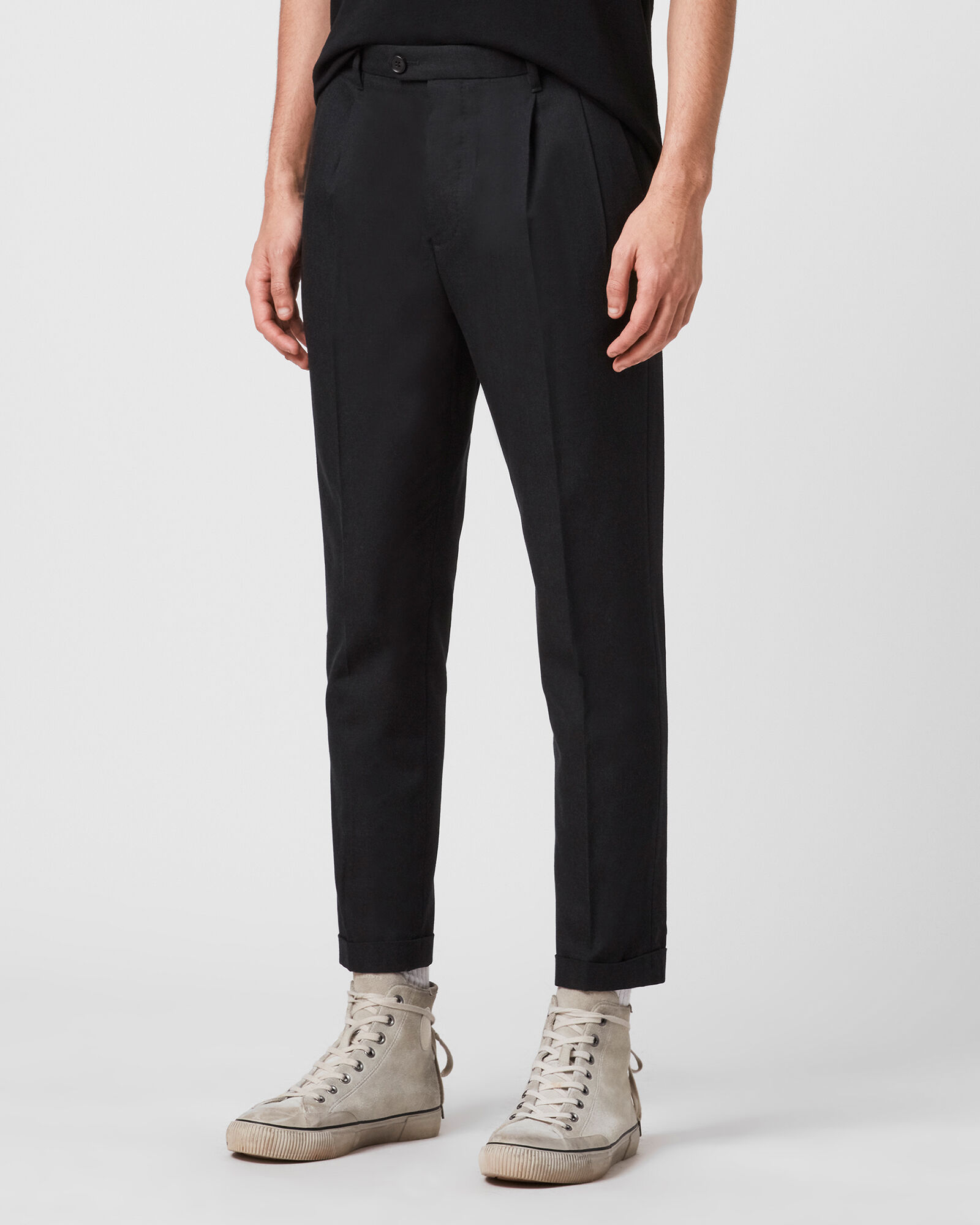 AllSaints Chiswell Linen Blend Cropped Slim Trousers in Black for Men  Lyst