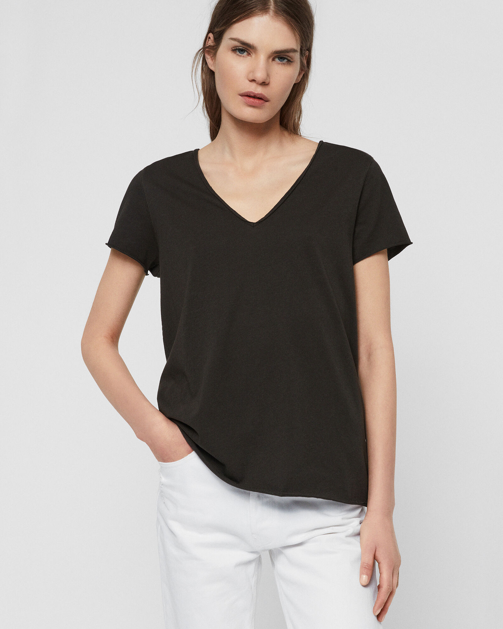 Emelyn V-Neck Tonic T-Shirt Washed Black | ALLSAINTS
