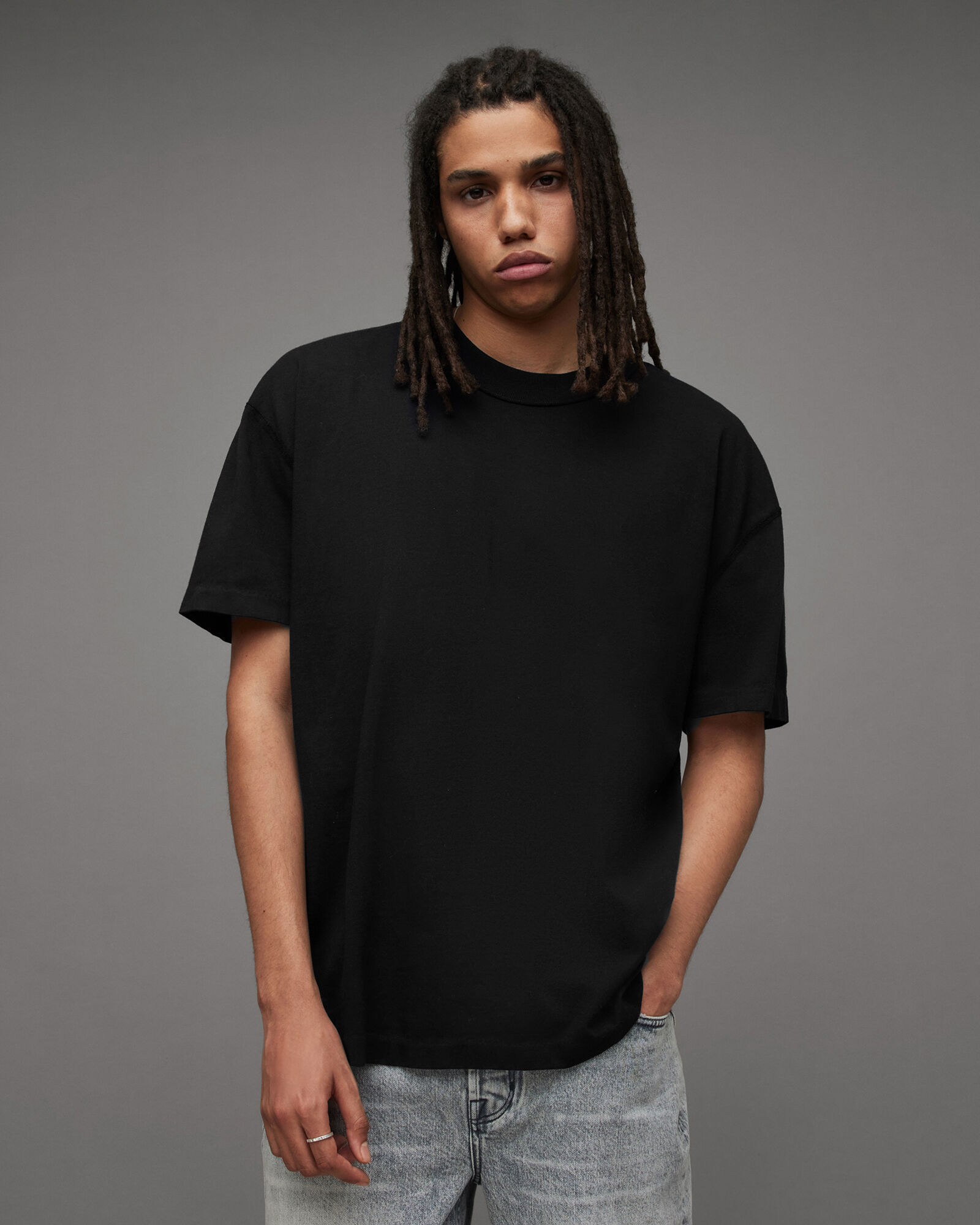 Isac Oversized Crew Neck T-Shirt Jet Black | ALLSAINTS