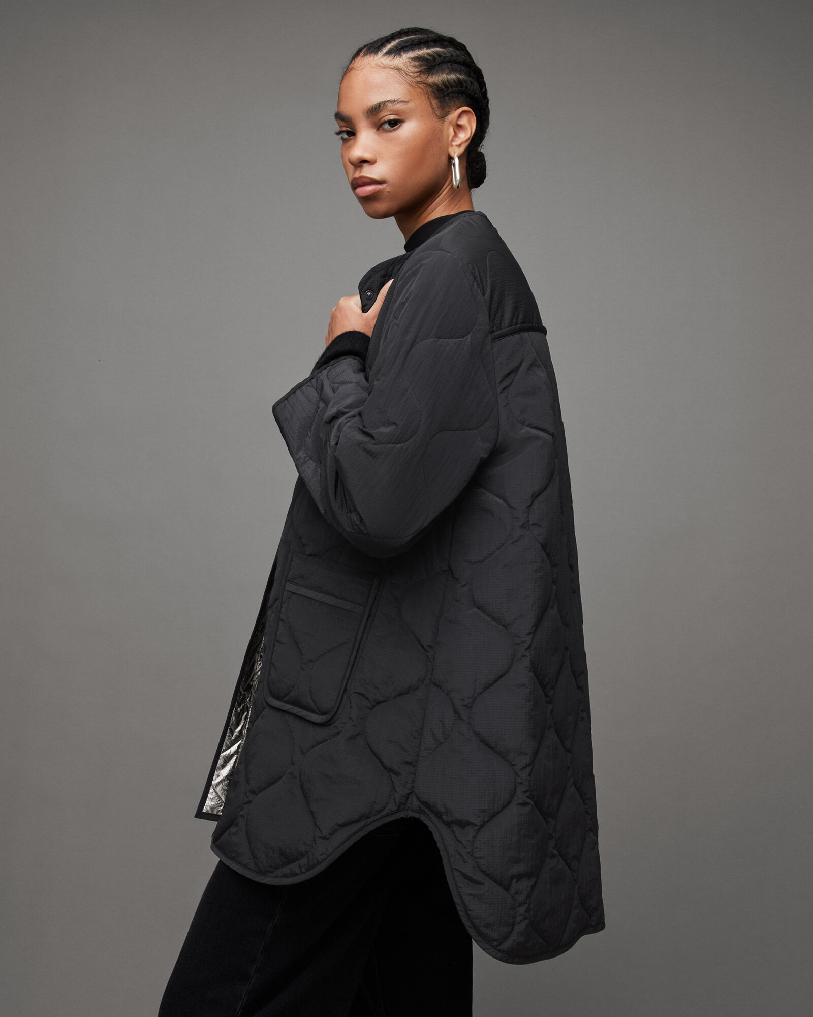 Phyllis Relaxed Reversible Liner Jacket BLACK/ROSE | ALLSAINTS