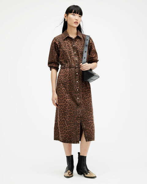 Women Fashion Animal Print Long Sleeve Dress S-XL - 4V38XE816 Size S Color  Grey_10334