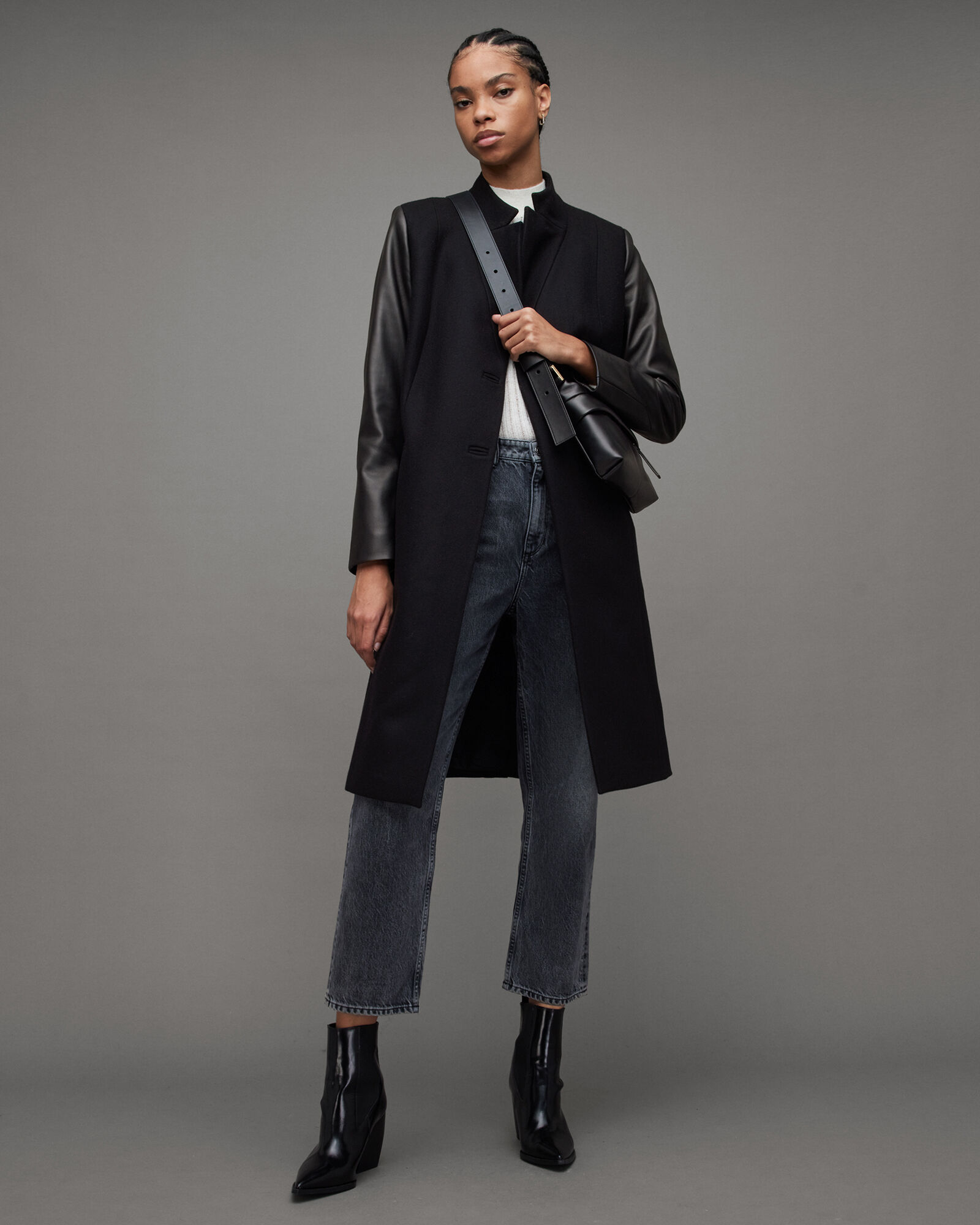 Sidney Wool Cashmere Leather Sleeve Coat